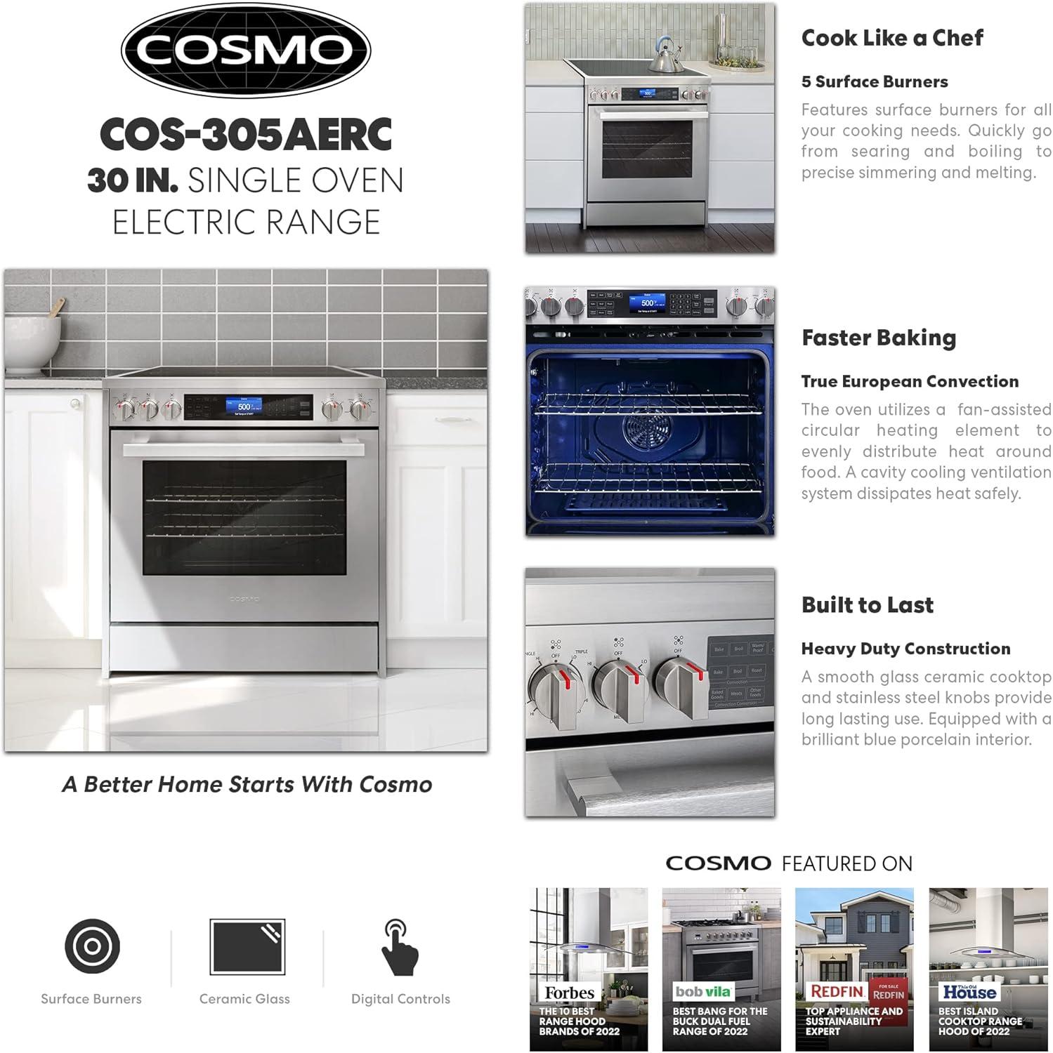 Cosmo 30" Stainless Steel Electric Range with Convection Oven