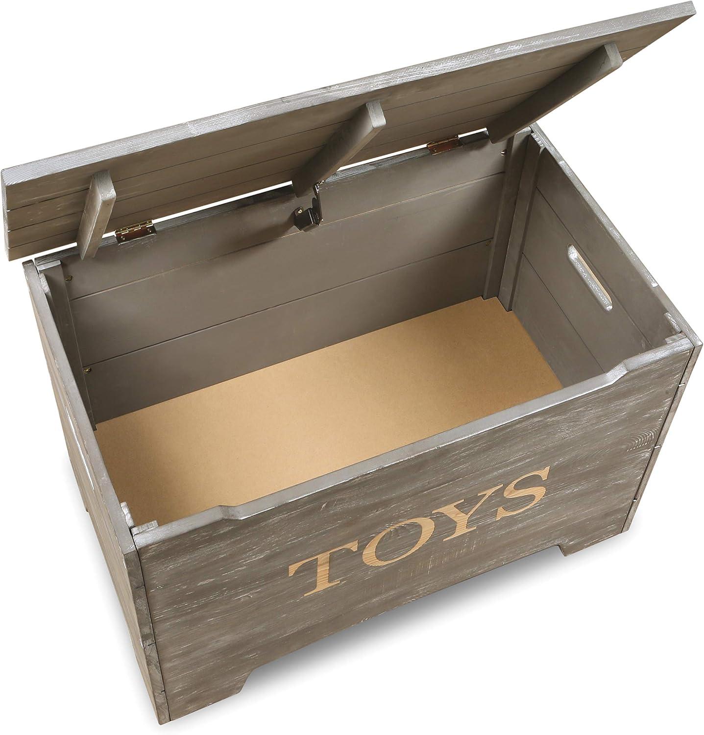 Vintage Gray Solid Wood Rustic Toy Box with Distressed Finish