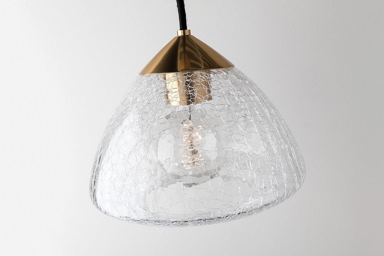 Aged Brass Crackle Glass Indoor/Outdoor Pendant Light