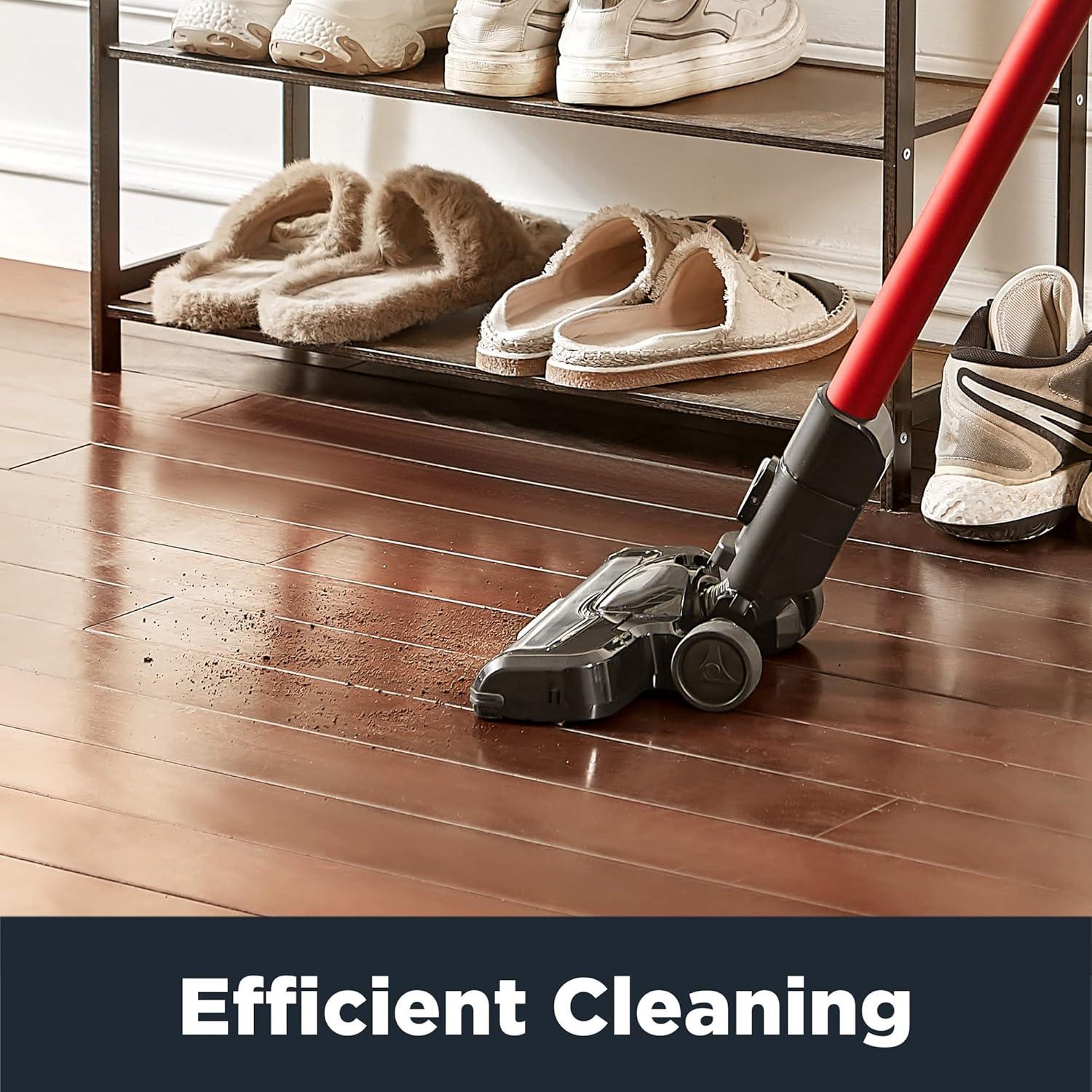 EUREKA Cordless Vacuum Cleaner, Hight Efficiency for All Carpet and Hardwood Floor LED Headlights, Convenient Stick and Handheld Vac, Basic Red