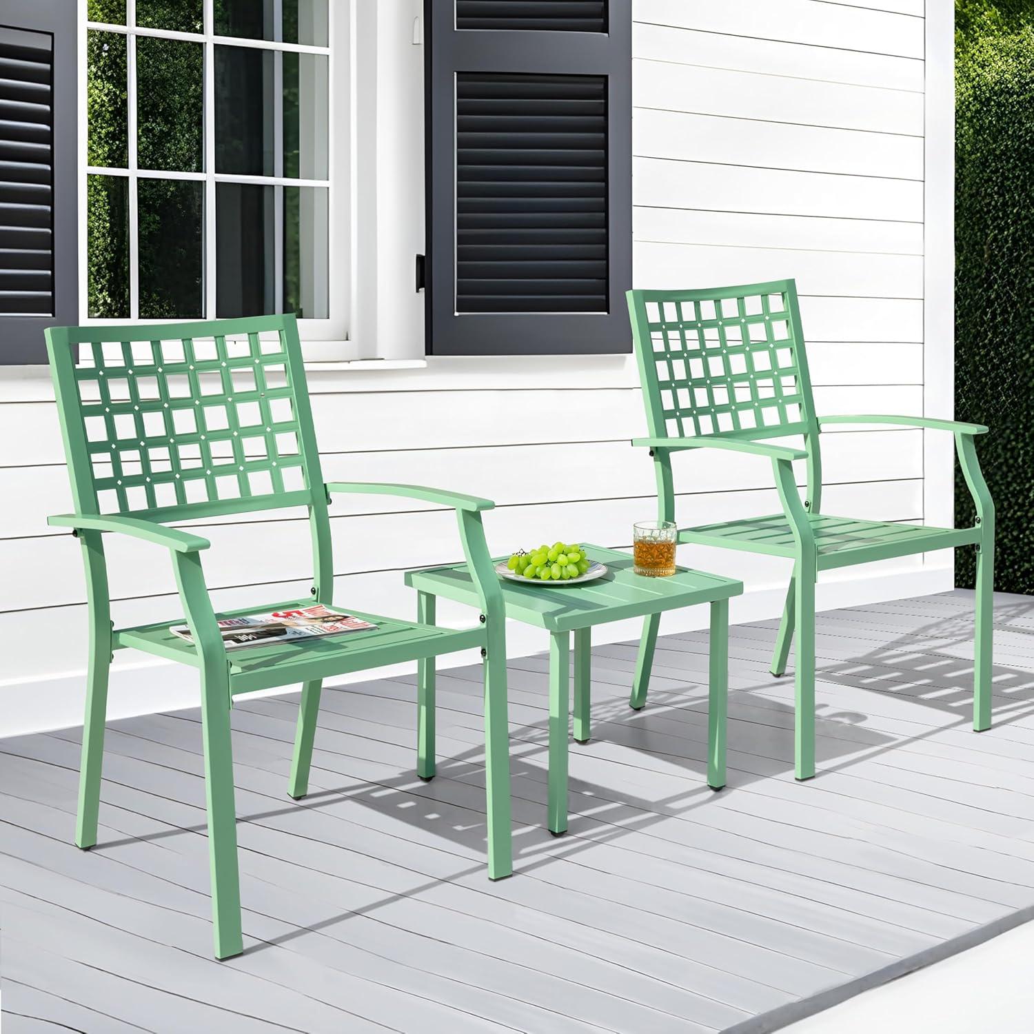 Nuu Garden Outdoor 3-Piece Iron Bistro Set, 2 Textilene Bistro Chairs and 20 Inch Round Slatted Bistro Table