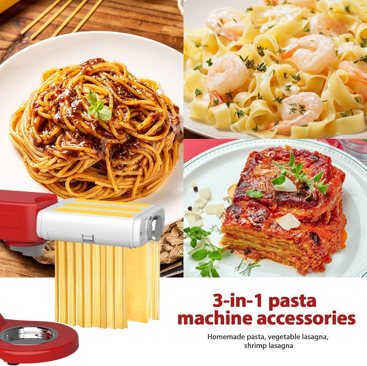 Pasta Maker Attachment for Kitchenaid/Cuisinart Stand Mixers, 3 in 1 Noodle Maker Pasta Roller Fettuccine Spaghetti Cutter and Cleaning Brush, Kitchen aid Accessories- Pasta Roller and Cutter Set C35