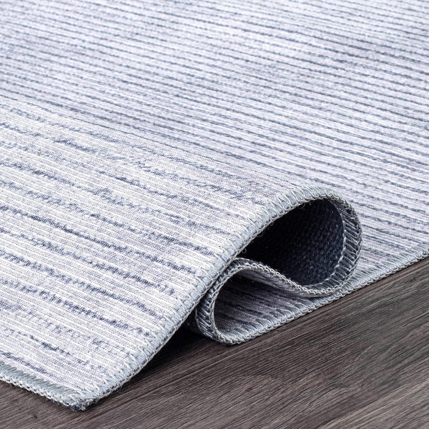 Eco-Friendly Gray Stripe Flat Woven 7'7"x9'6" Synthetic Area Rug