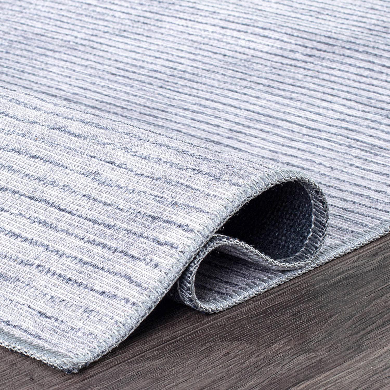 World Rug Gallery Contemporary Distressed Stripe Machine Washable 7'7"x9'6" Gray Indoor Area Rug:  Stain-Resistant Flat Pile