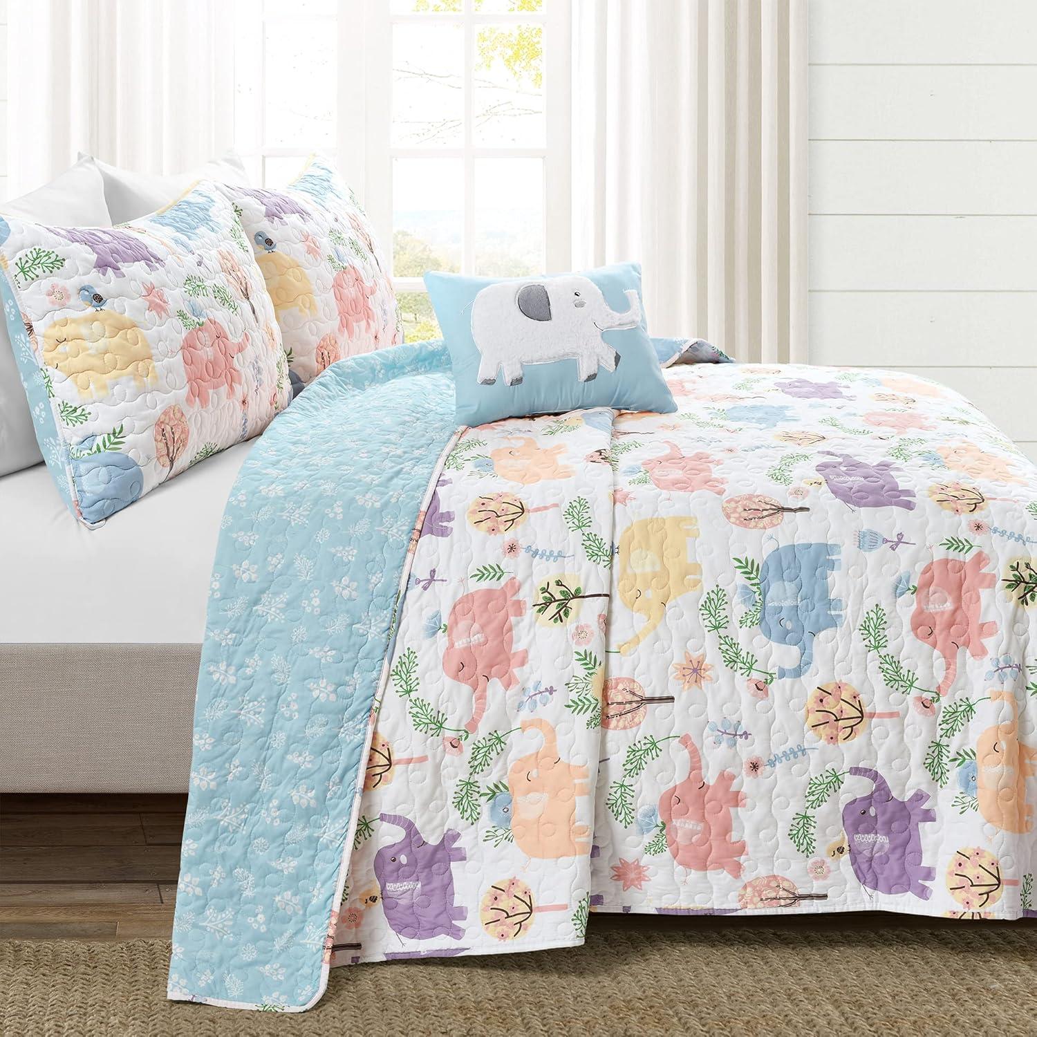 Hygge Elephant Twin Reversible Microfiber Quilt Set