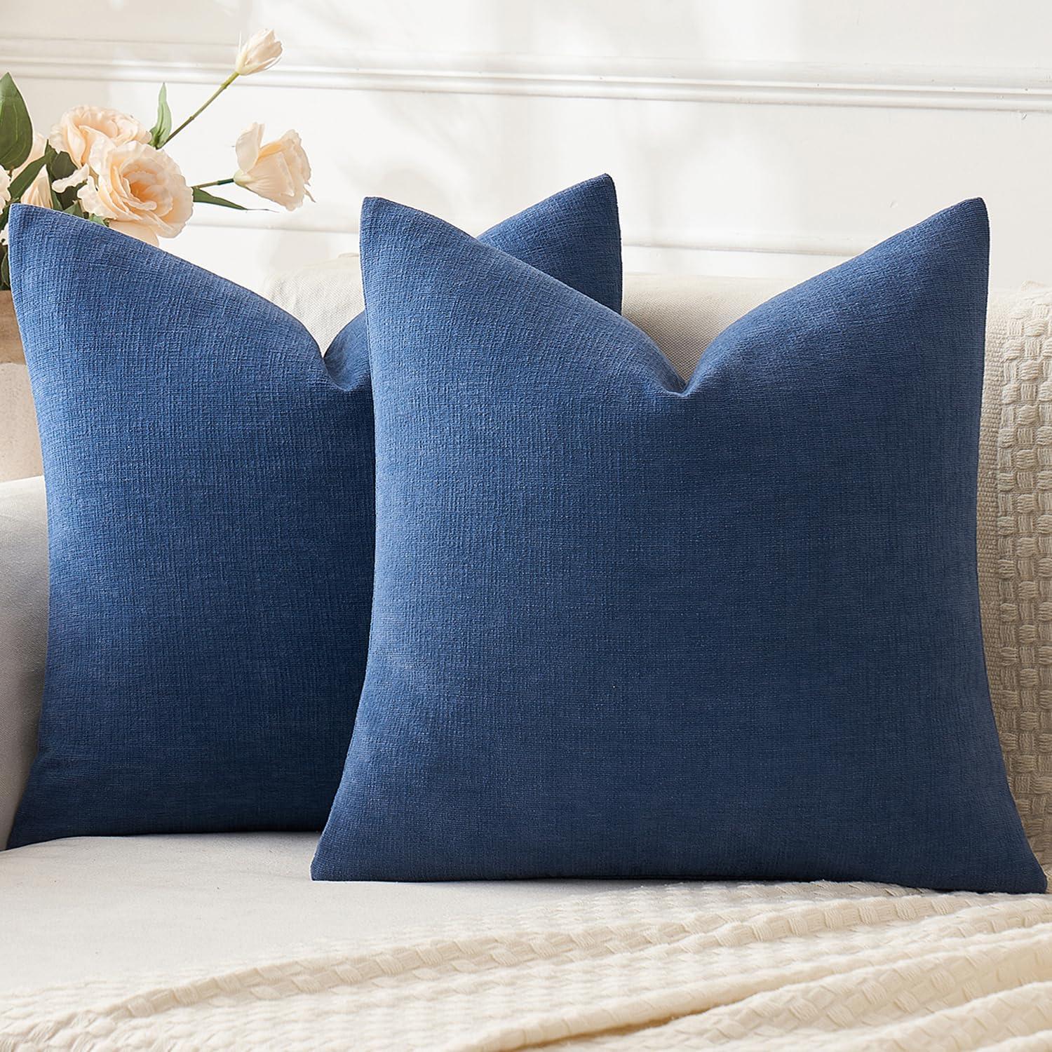 Navy Blue Chenille 18x18 Inch Decorative Pillow Covers, Pack of 2