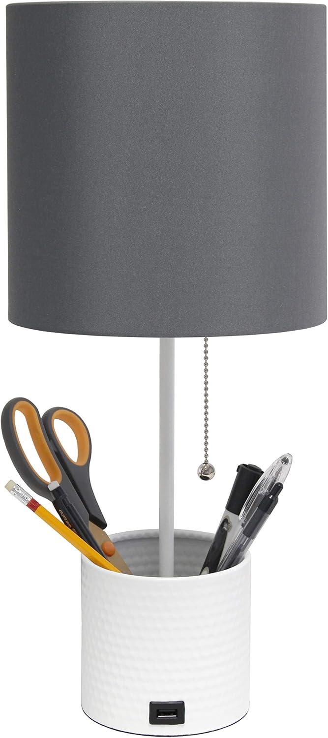Hammered Metal Organizer Table Lamp with USB Port & Pull Chain - Simple Designs: ETL Listed, No Assembly Required