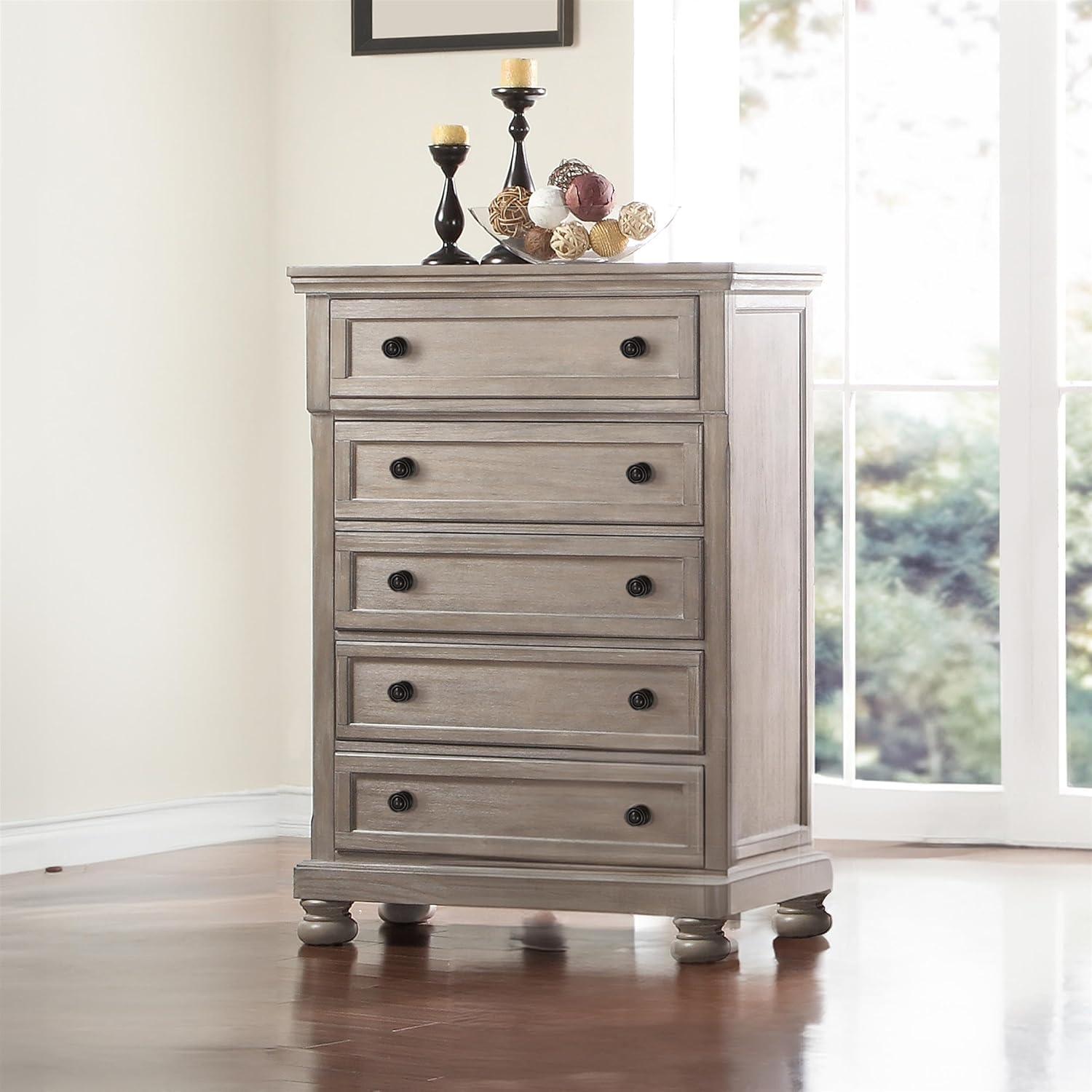 Allegra 5-Drawer Brown Solid Wood Chest with Felt Lined Drawer