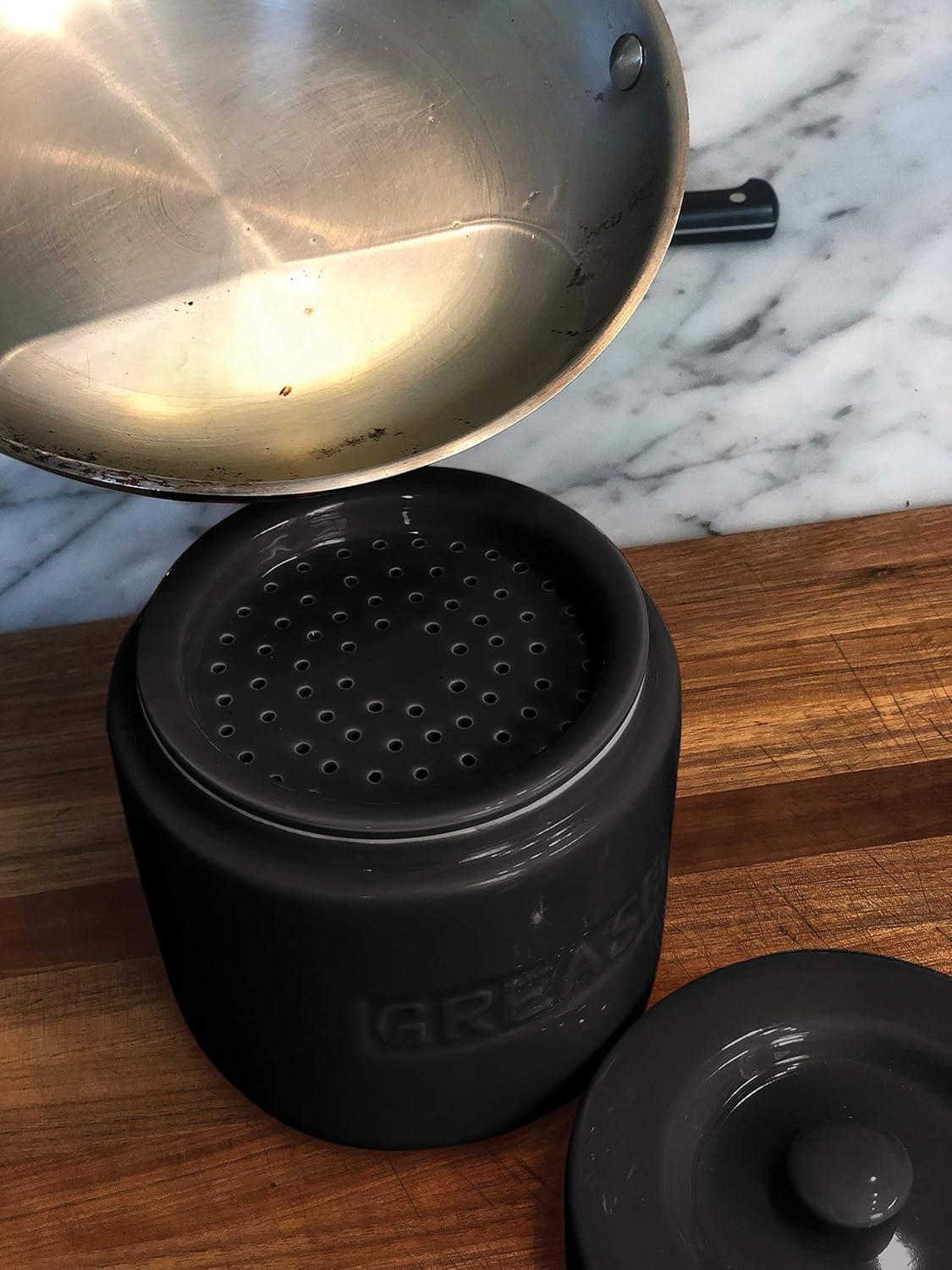 Fox Run Grease Container, Matte Black Ceramic, 4 cup capacity