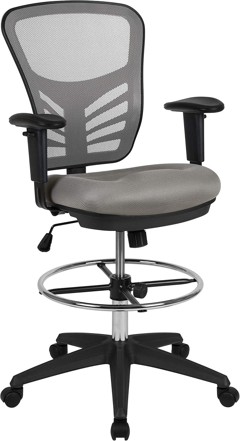 Flash Furniture Mid-Back Mesh Ergonomic Drafting Chair with Adjustable Chrome Foot Ring, Adjustable Arms