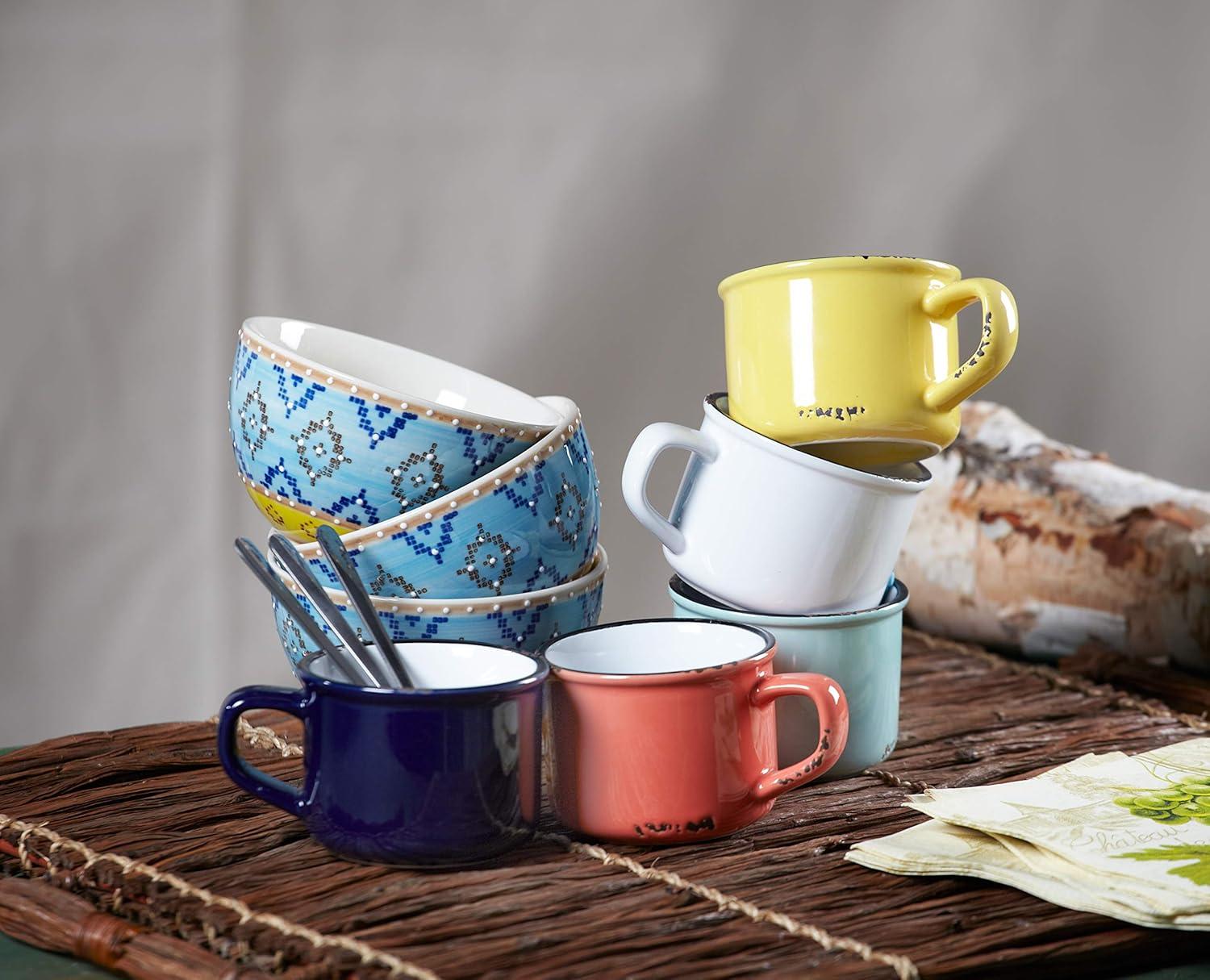 Vintage Green Stoneware Cappuccino Cup with Enamel Look