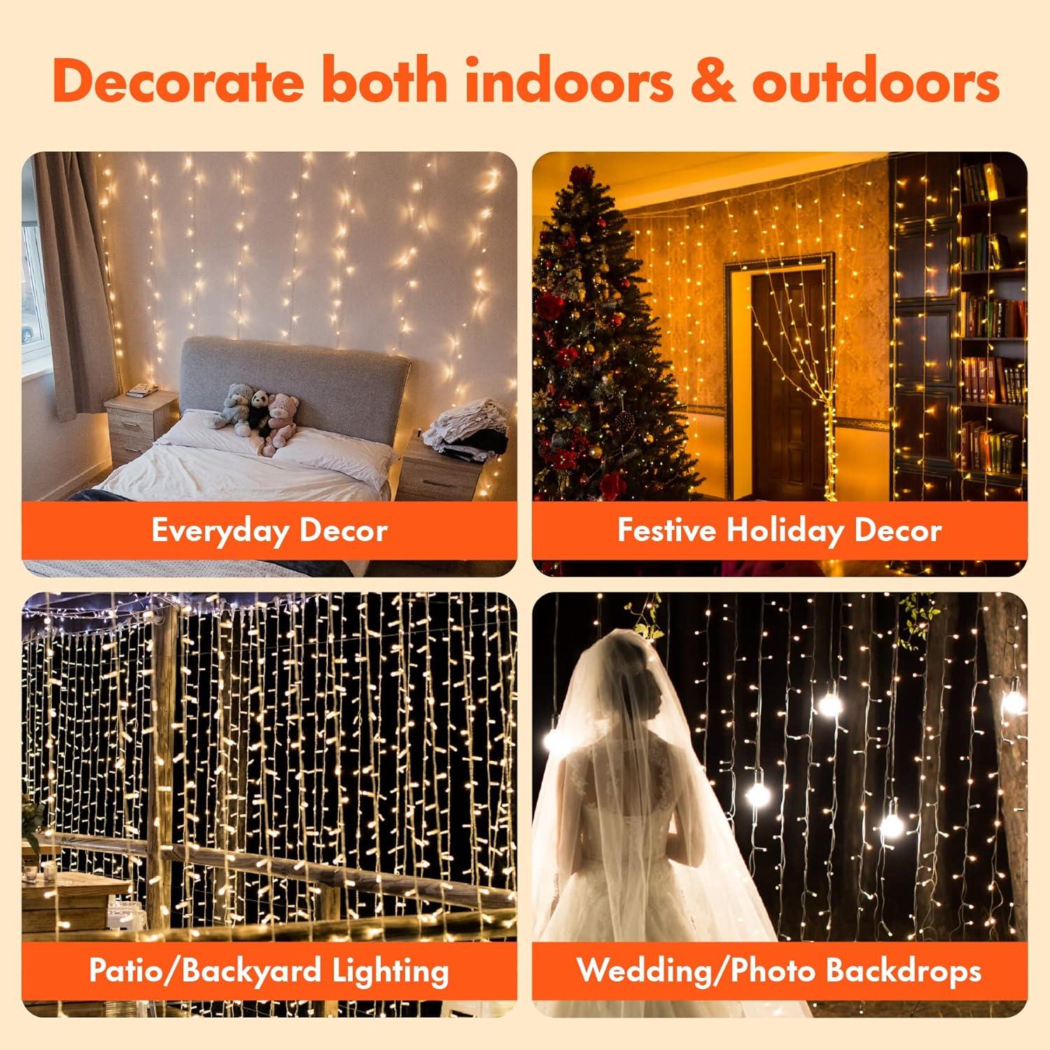 Warm White 300 LED Outdoor Curtain String Lights