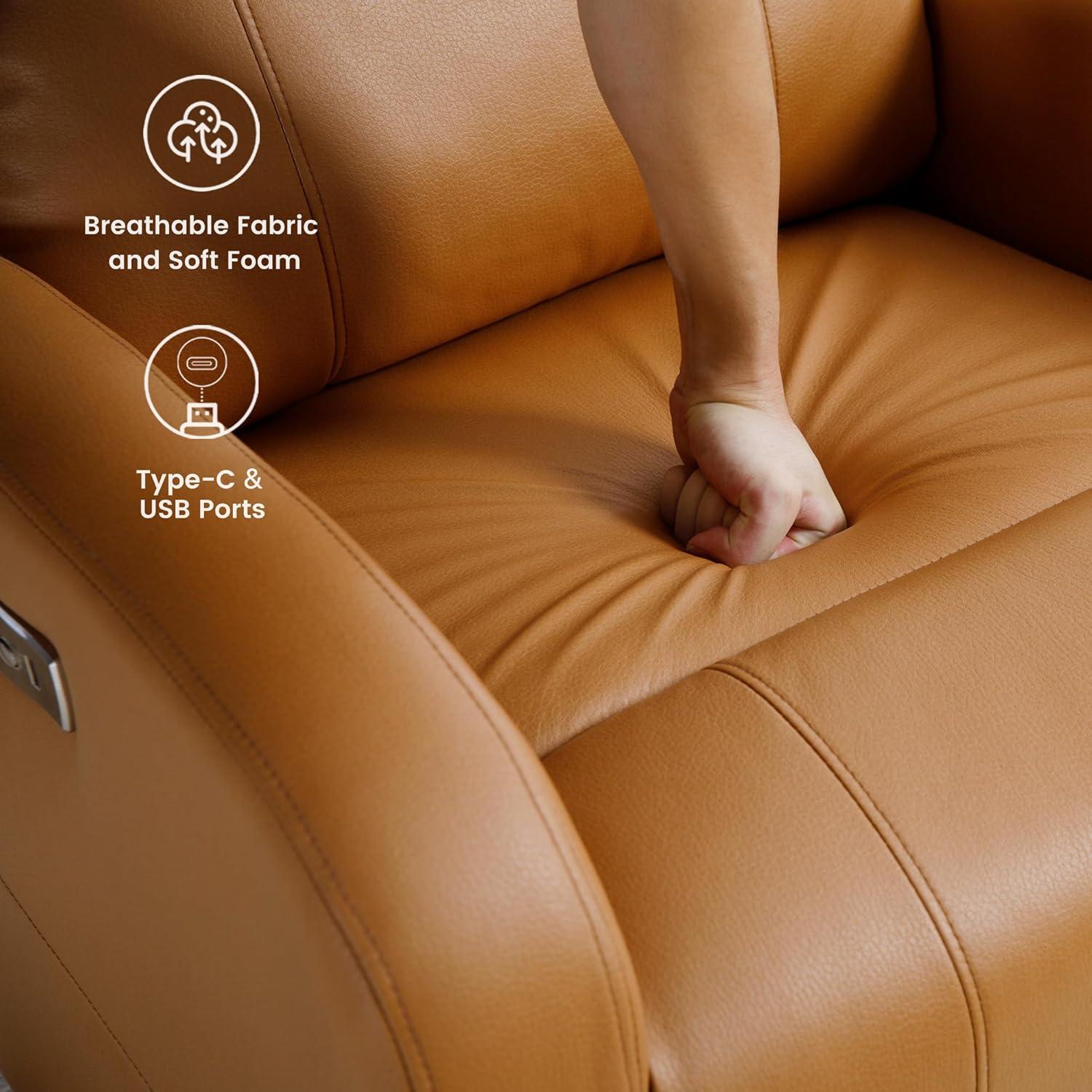 Swivel Rocker Recliner Chair, Manual Leather Recliner, Glider Rocking Recliner Chair 360°Swivel Nursery Reclining Chair with Adjustable Headrest/Highback for Living Room, Brown