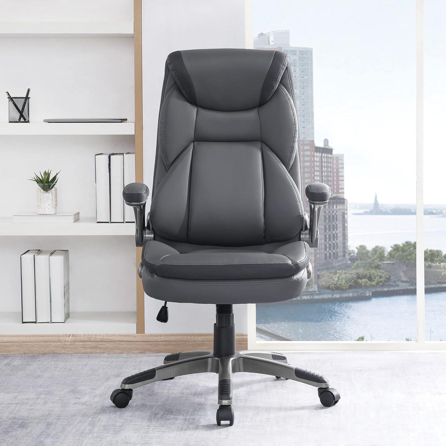 Executive Charcoal Bonded Leather Chair with Titanium Coated Nylon Base