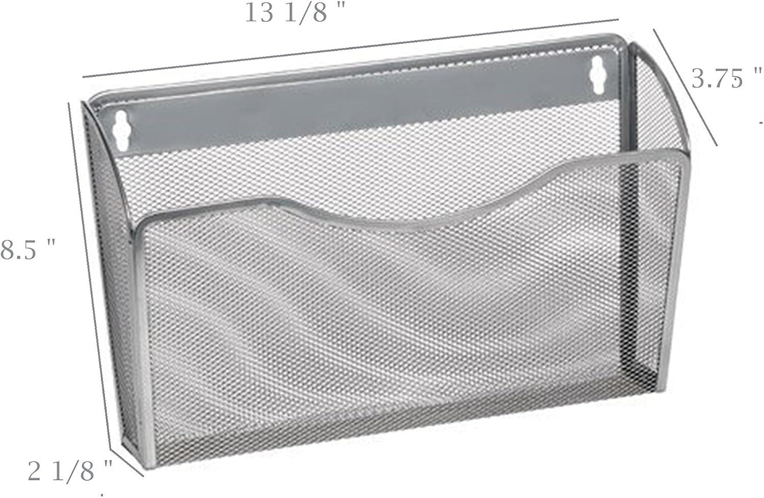 YBM HOME Mesh Wall Mount File Organizer Holder for Home and Office, Single Pocket Hanging File Holder for Folders, Documents, Letters, and Magazines, Silver 6 Pack