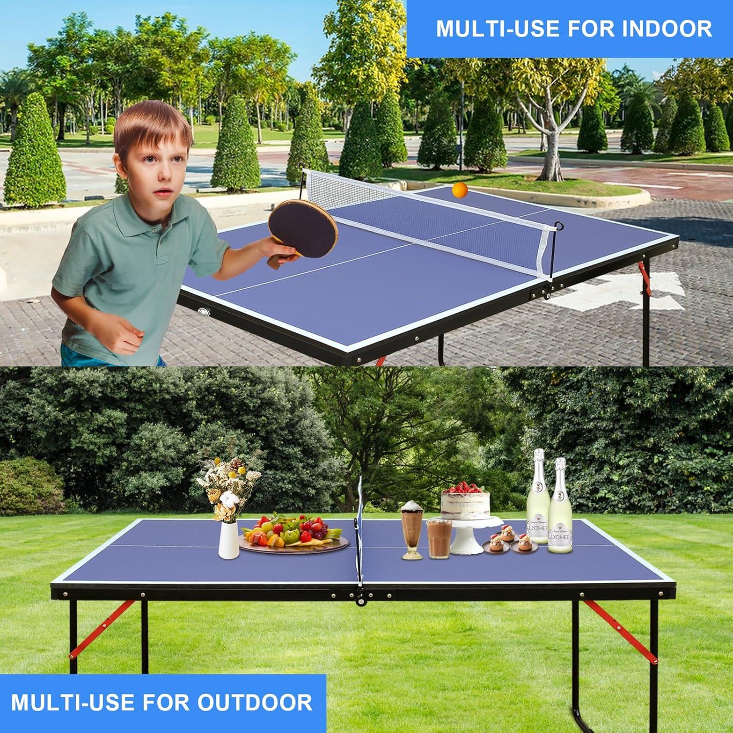 Sesslife 4.5ft Table Tennis Table, Portable & Foldable Ping Pong Table Set, Indoor/Outdoor Game Table with Net, 2 Table Tennis Paddles and 3 Balls