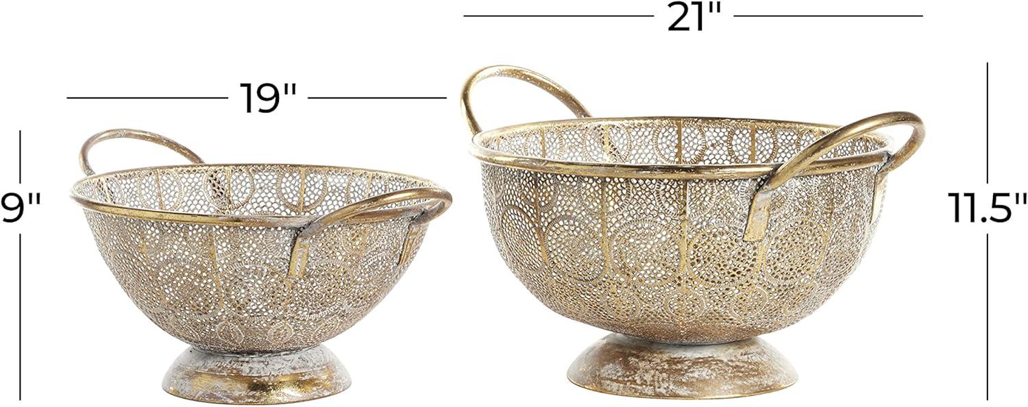 DecMode 21", 19"W Metal Eclectic Decorative Bowl, Gold, 2 - Pieces