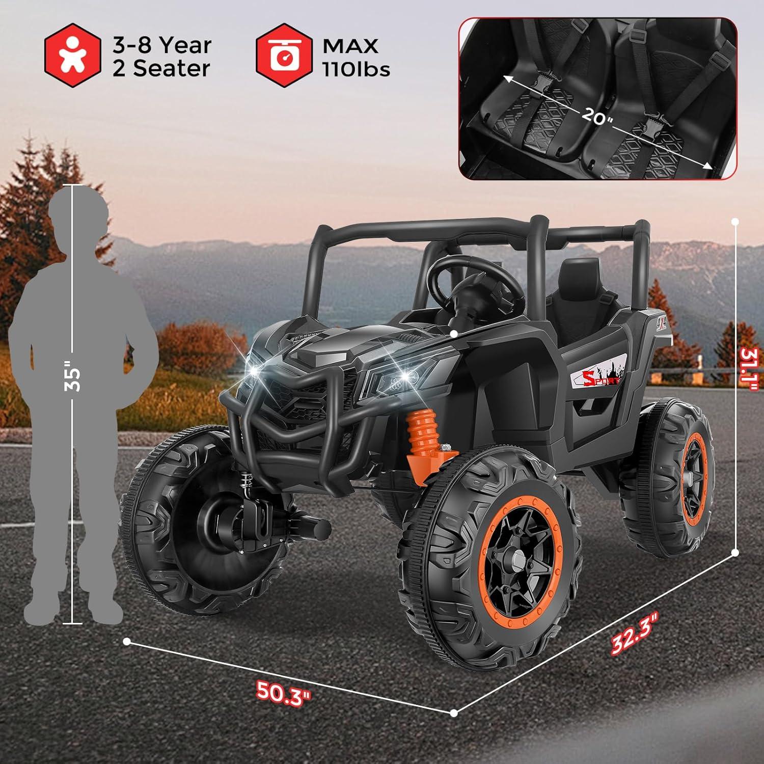 Black 24V Two-Seater Ride-On Car with Remote Control