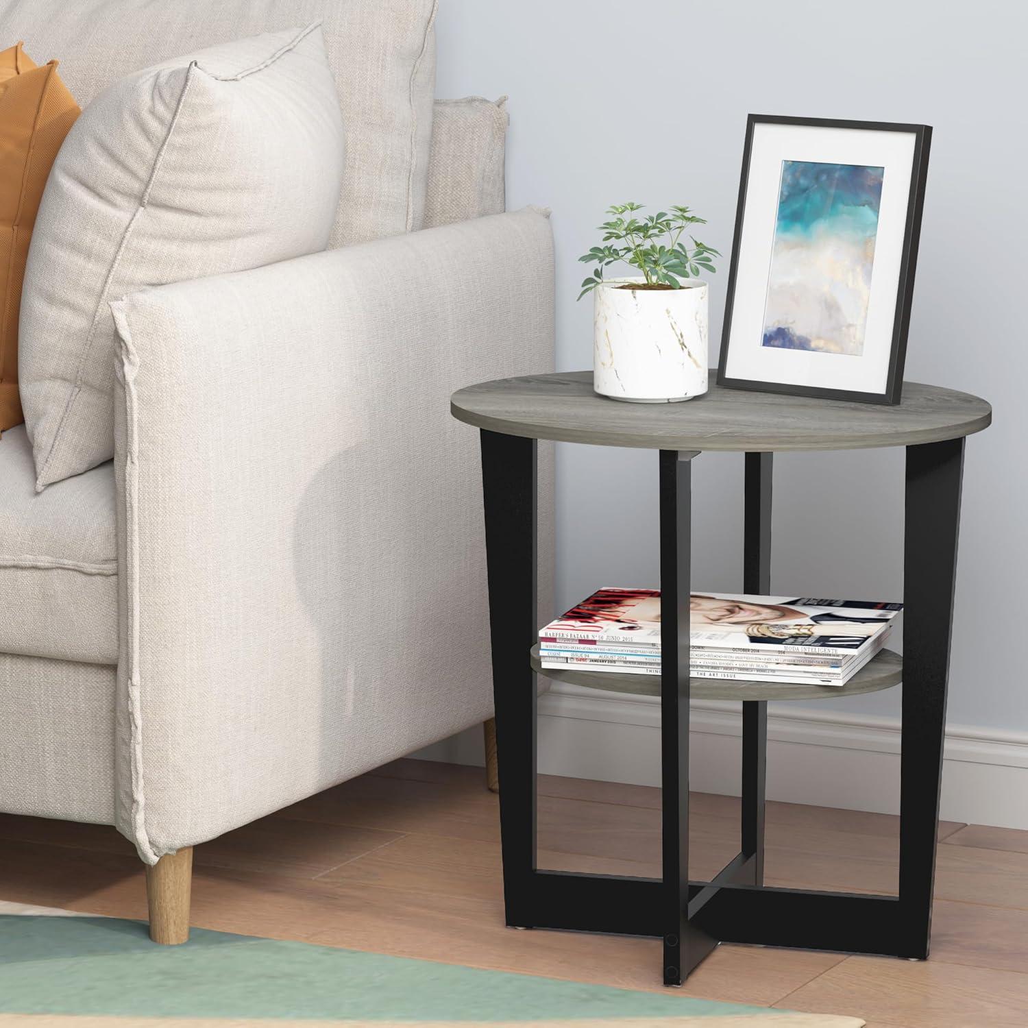 JAYA Oval End Table, French Oak Grey & Black