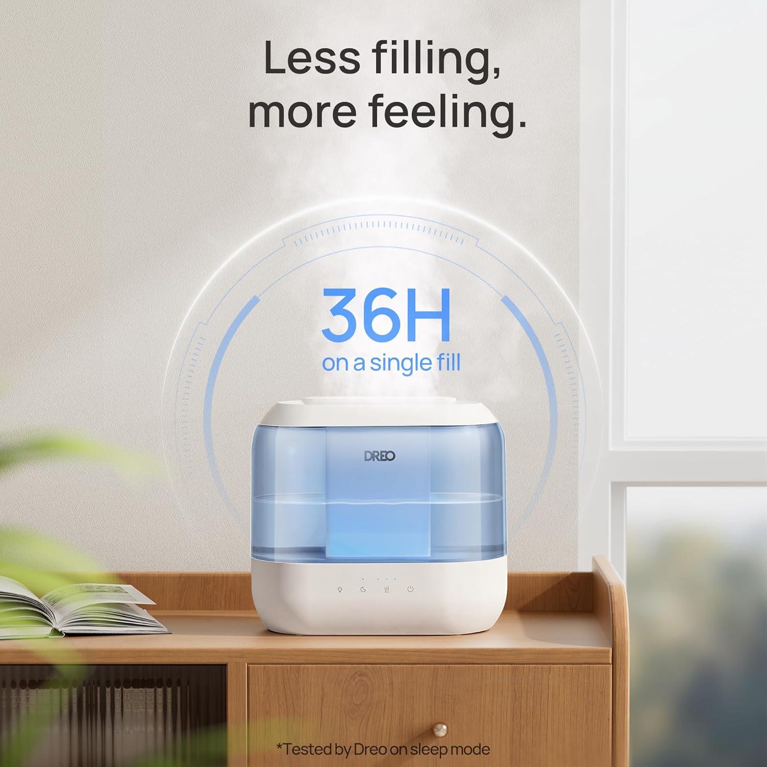 Dreo Humidifiers for Bedroom, Top Fill 4L Supersized Cool Mist Humidifier with Oil Diffuser and Nightlight, 32H Runtime, Quiet Ultrasonic Humidifiers for Home, Large Room, Baby Nursery and Plants