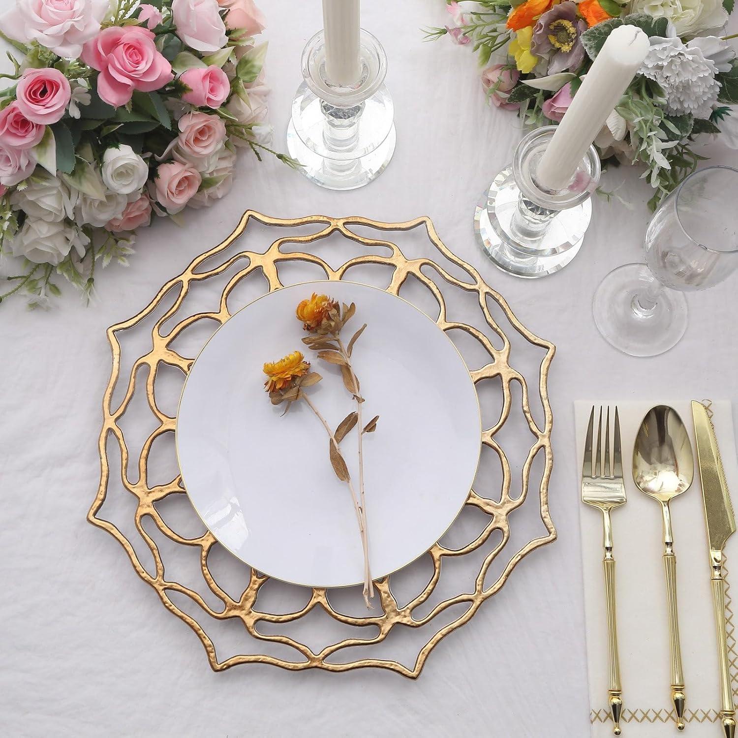 Gold Floral Cutout 13" Acrylic Charger Plates, Set of 6