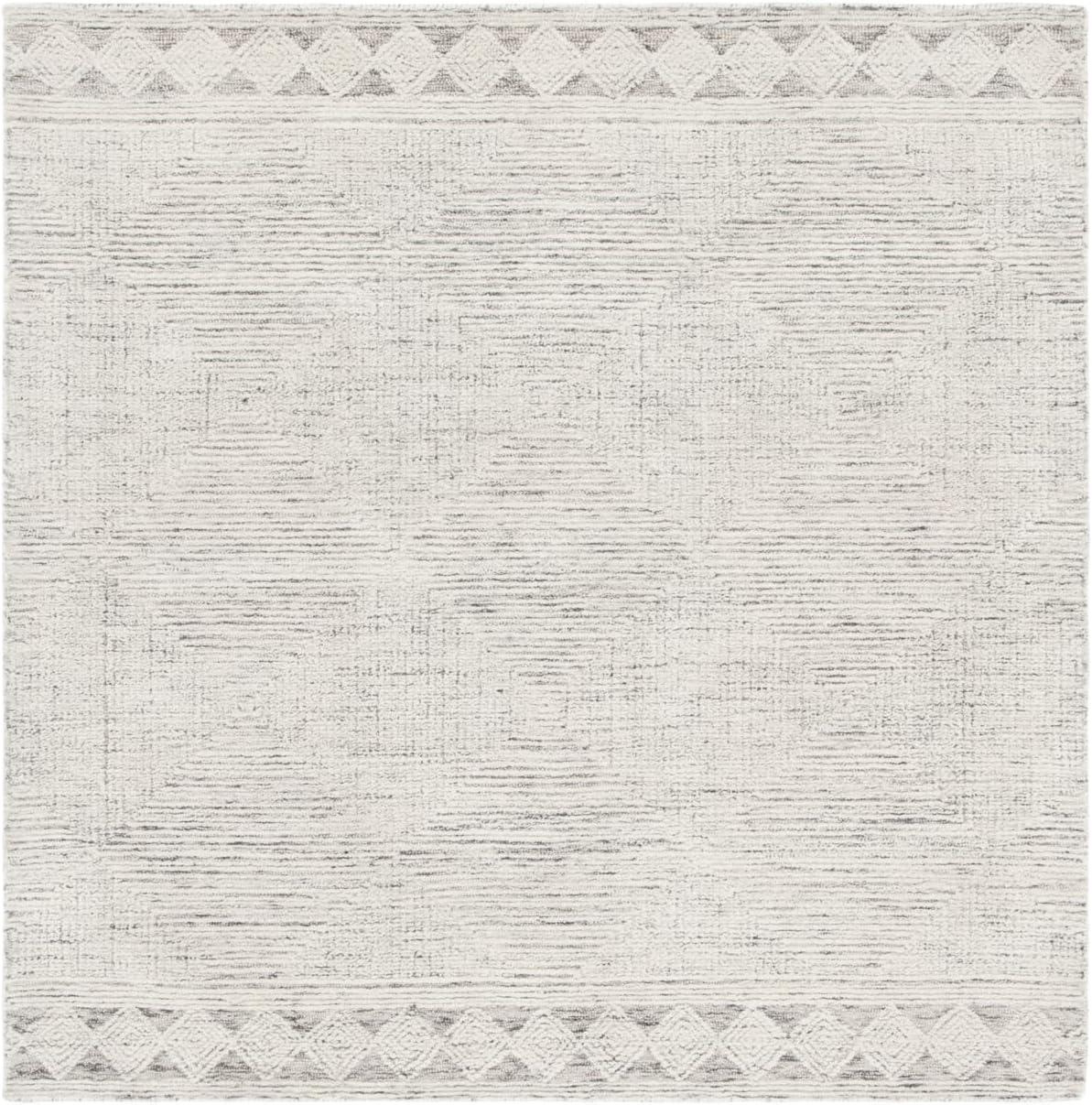 Gray Abstract Handmade Wool 6' x 6' Square Area Rug