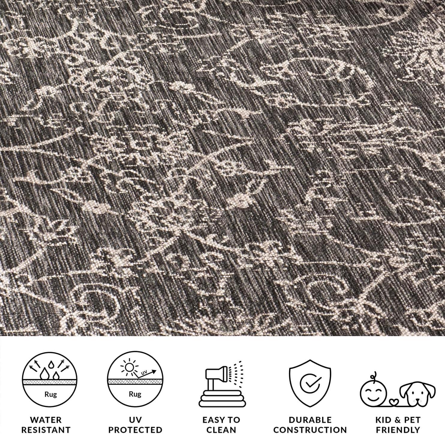 Courtyard CY8680 UV & Stain Resistant Non-Shedding Power Loomed Indoor/Outdoor Runner Rug - Black/Ivory - 2'3"x14' - Safavieh