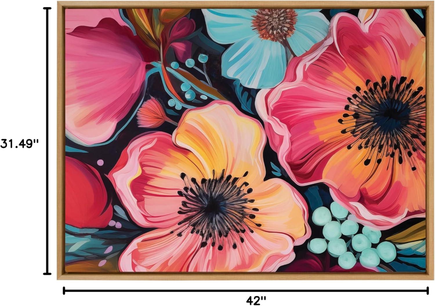 Kate & Laurel All Things Decor 31.5"x41.5" Sylvie Preppy Boho Aesthetic Colorful Floral Group Framed by The Creative Bunch Studio Tan