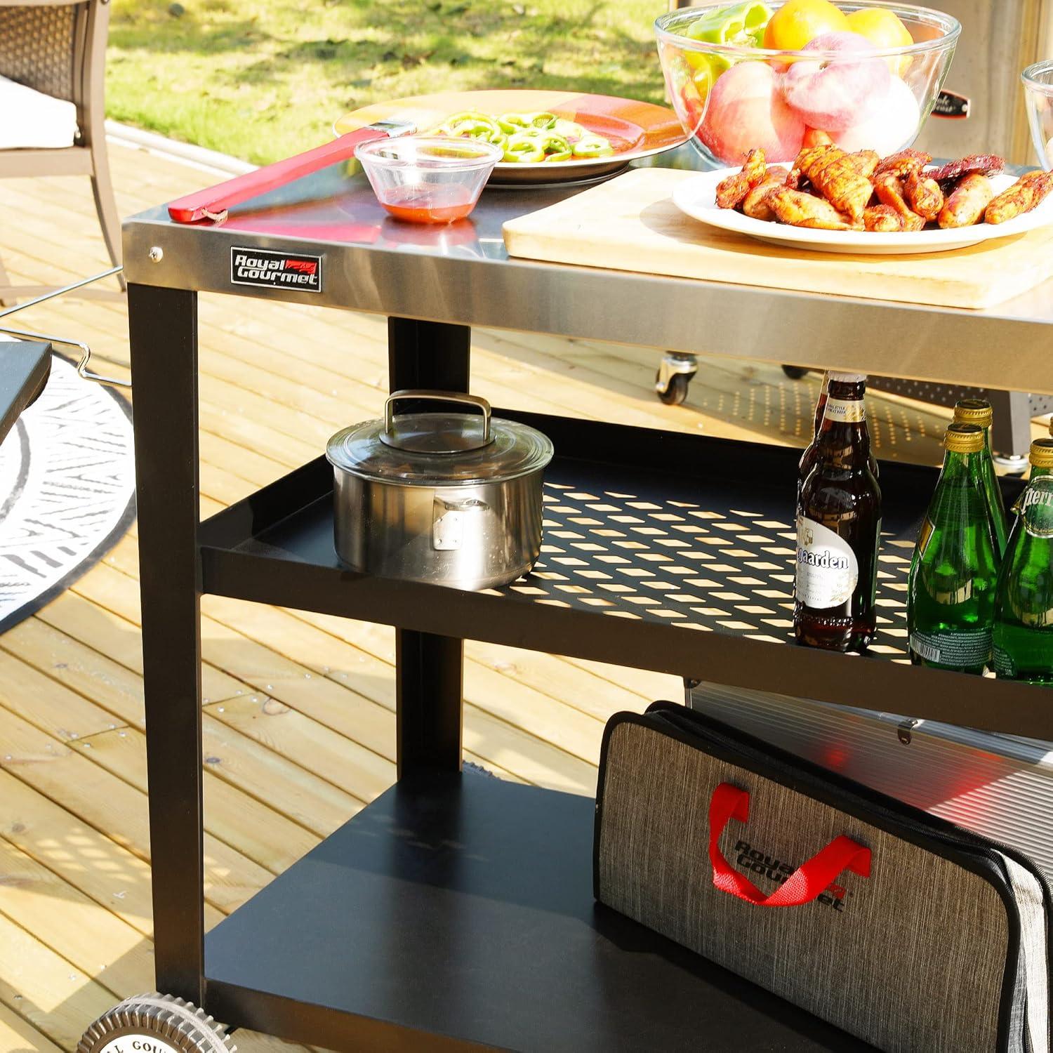 Royal Gourmet PC3404S Movable 3-Shelf Grill Table with Removable Trash Bag Holder