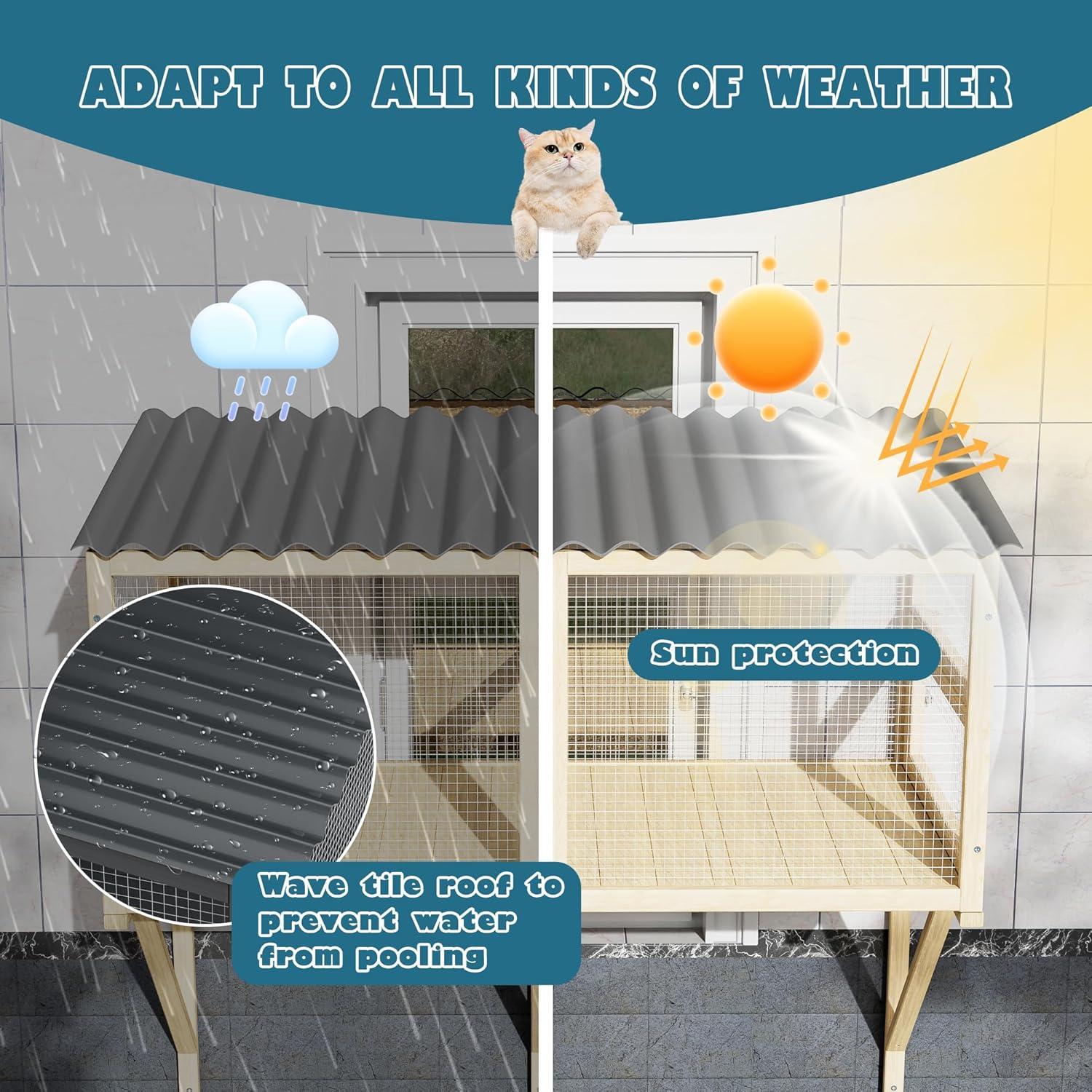 Tucker Murphy Pet™ Cat Catio,Cat Window Perch for Large Indoor Cats - Expandable Wooden Cat Window Box Enclosure for Multi Cats,