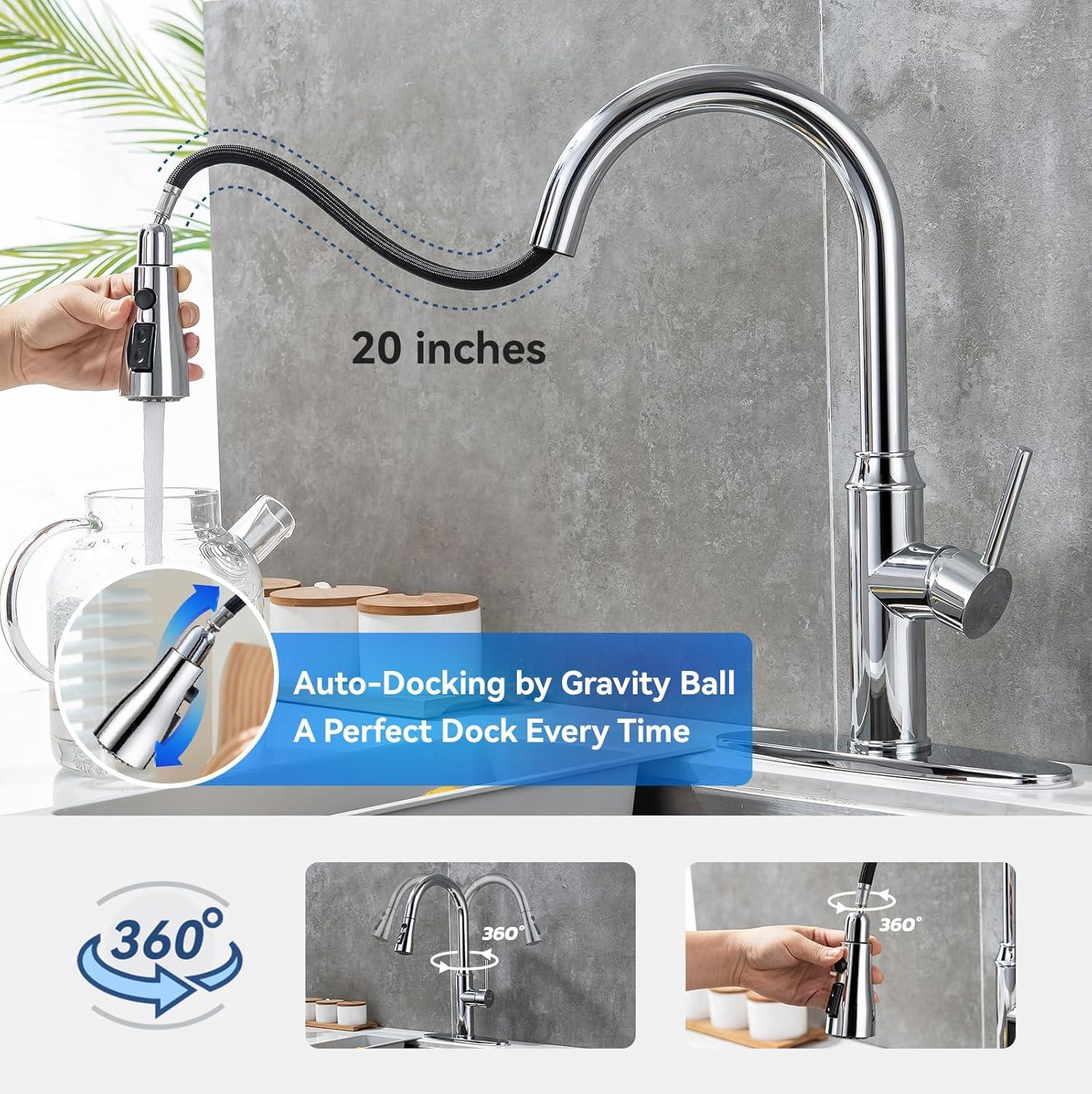 GAGALIFE Single Handle Pull Down Sprayer Kitchen Faucet High Arc Stainless Steel Faucet with 3-Function Sprayer JJL-CL-PT-SDP-C