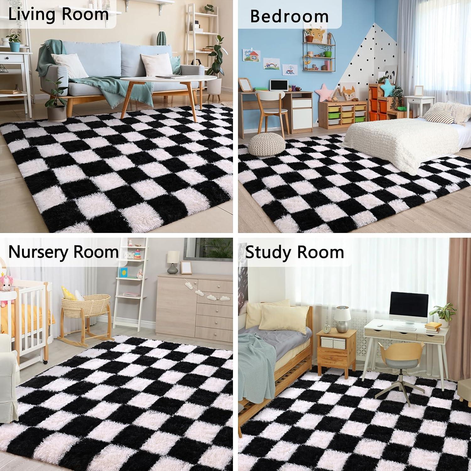 Corrigan Studio® Haylee Super Lightweight Plastic Straw Rug Checkered Black/White Outdoor Area Rug