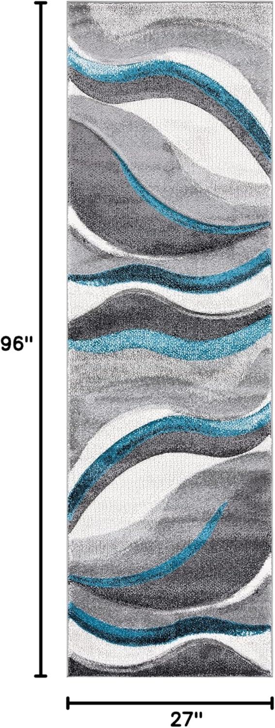 SAFAVIEH Hollywood Dalton Abstract Runner Rug, Grey/Turquoise, 2'3" x 8'