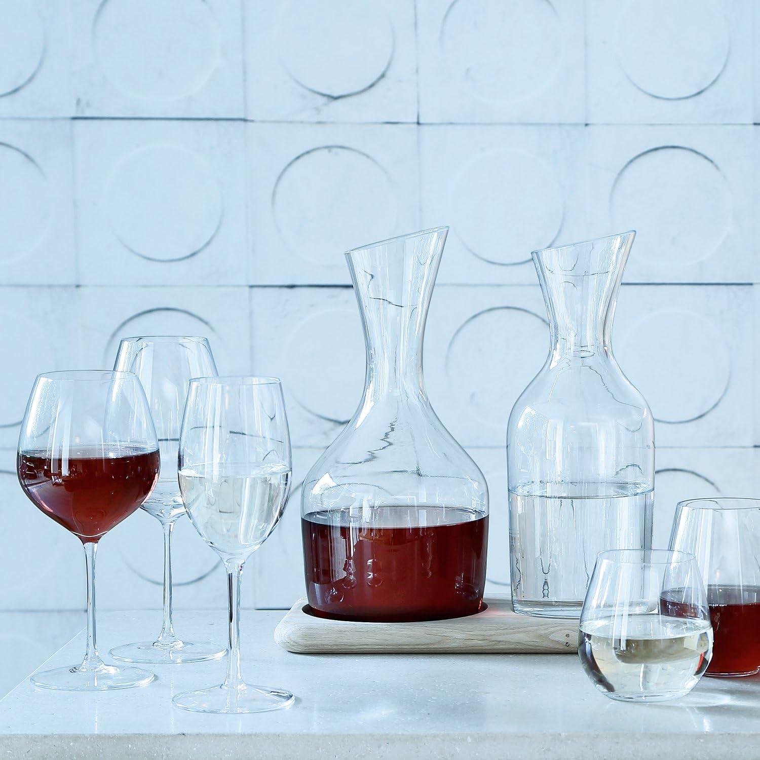 Handmade Glass Water and Wine Carafe Set with Oak Base