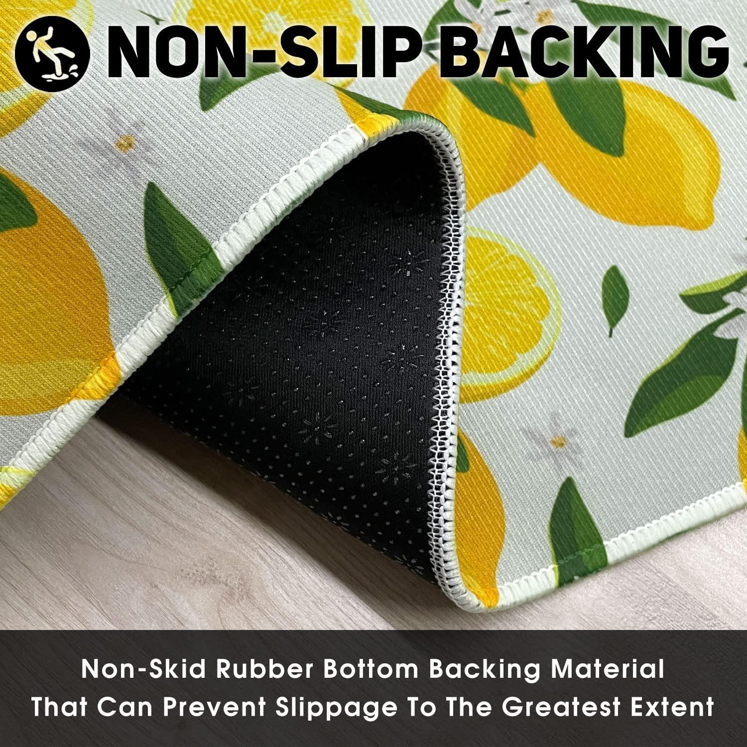 Lemon Kitchen Mats Cushioned Anti Fatigue 2 Piece Set, Memory Kitchen Mat Set Of 2, Farmhouse Kitchen Runner Rug and Waterproof Kitchen Mat for Home Kitchen Decor or Office 17"x30"+17"x47"