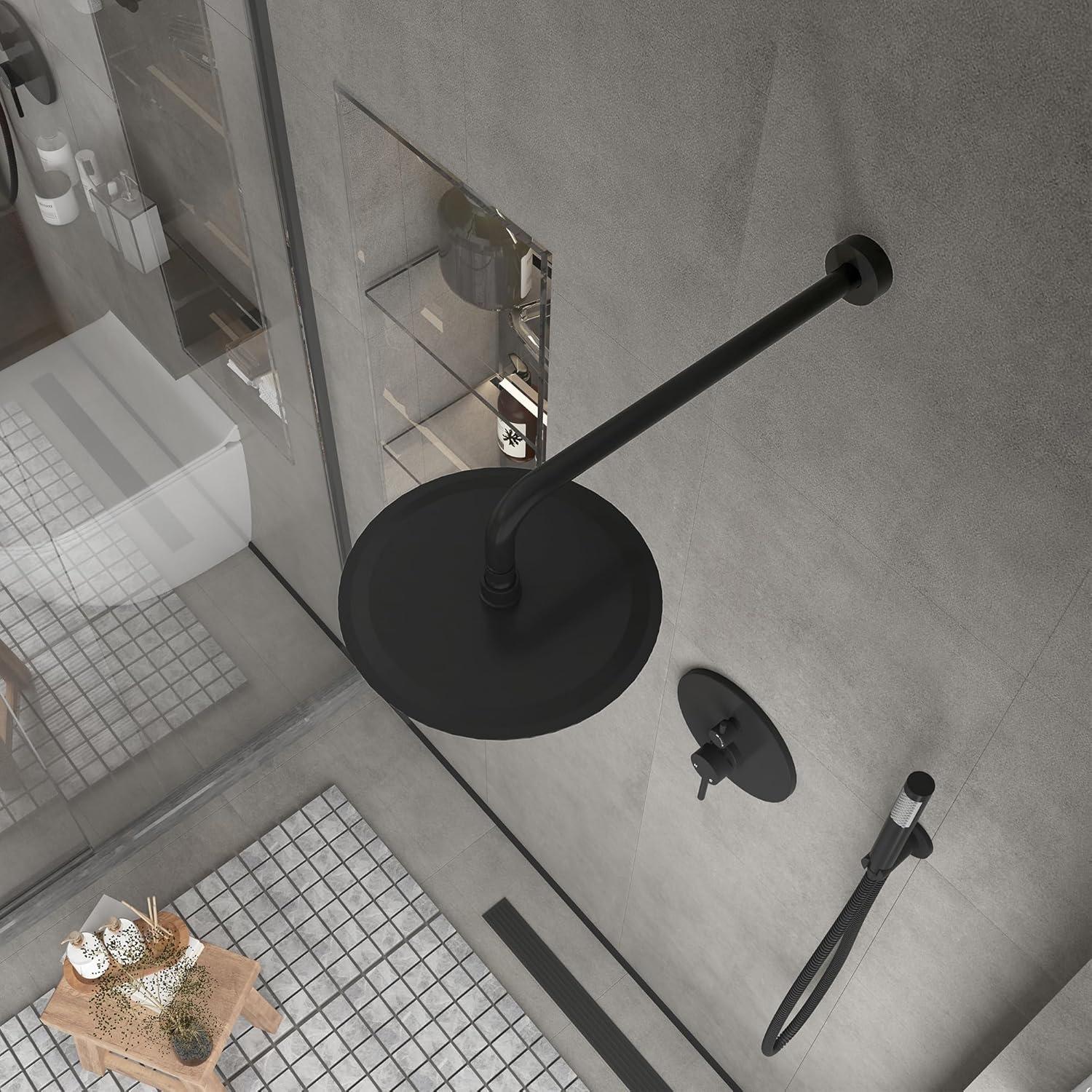 High-Pressure Shower System with 10 Inch Round Rain Shower Head and Handheld Wall Mounted, Shower Faucet Set Combo Set with 2 in 1 Handheld Showerhead for Bathroom, Matte Black