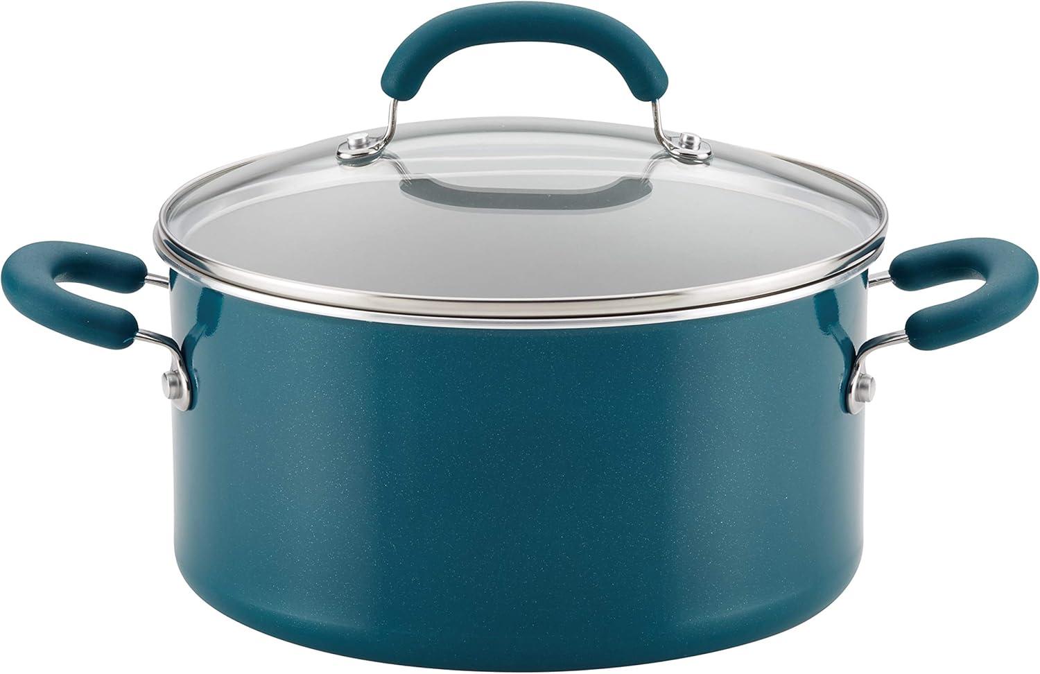 Teal Shimmer Aluminum Nonstick 6-Quart Stockpot with Lid