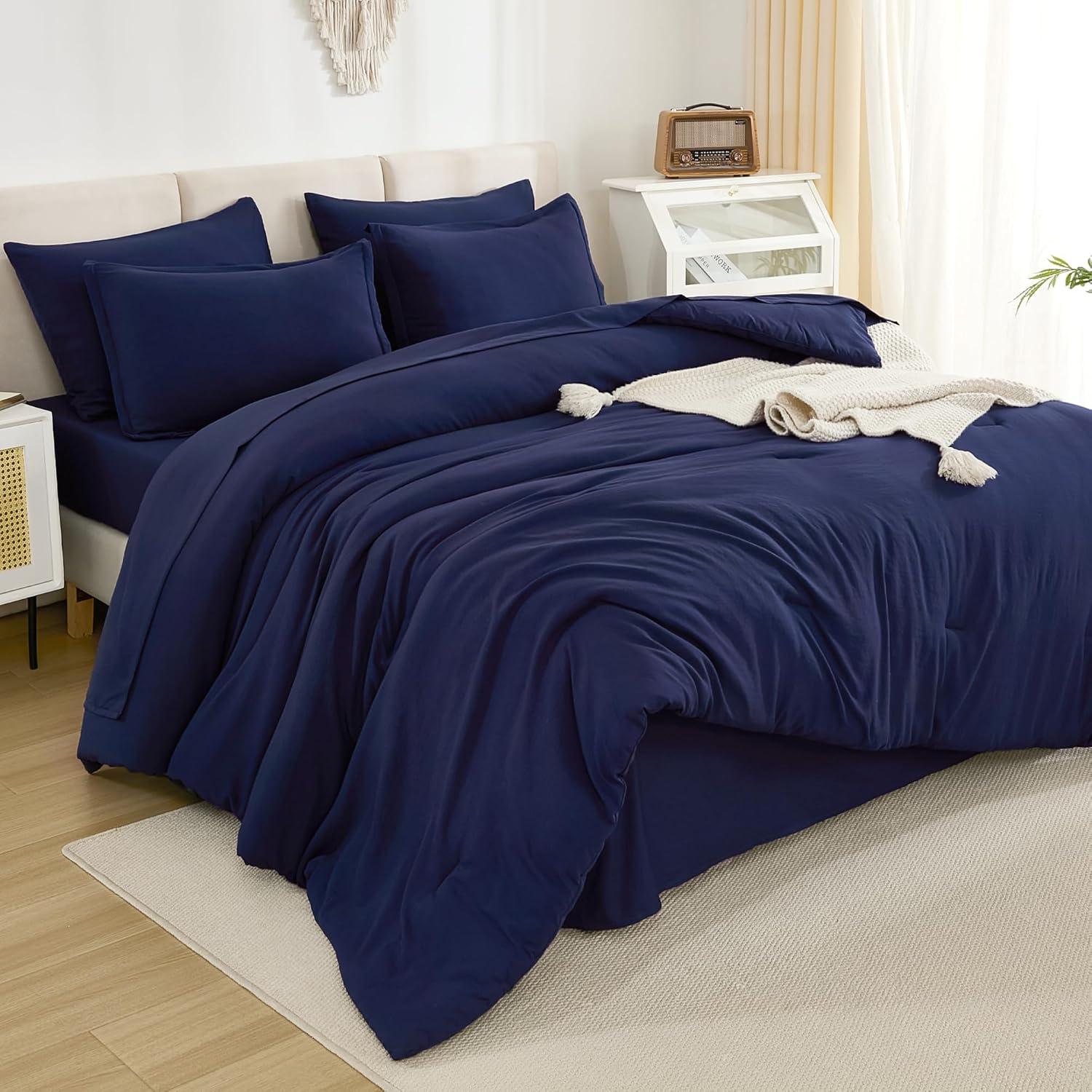 Navy Blue Queen Microfiber Down Alternative Bed Set