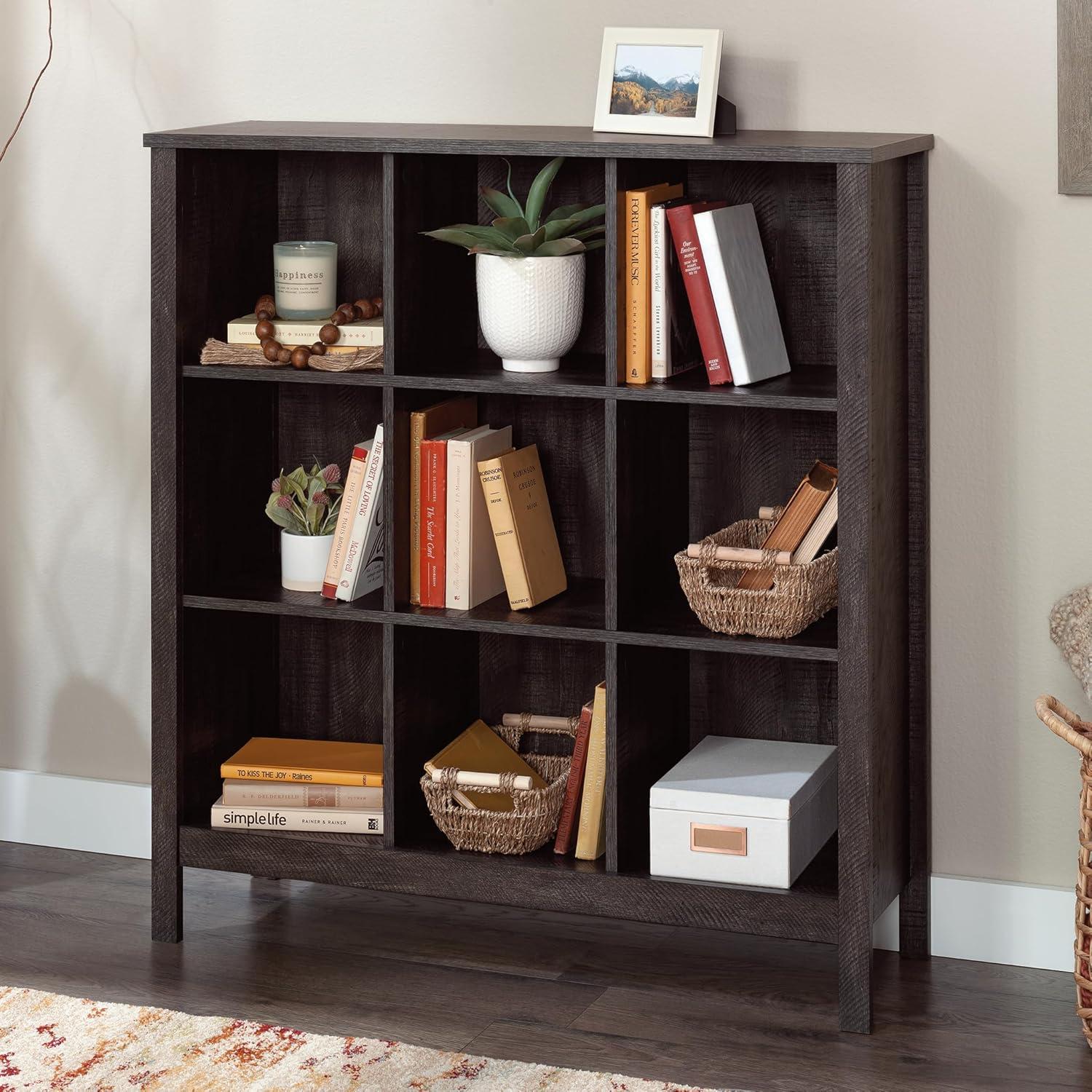 Sauder 41.85" 9 Cube Storage Bookcase Blade Walnut: Laminated Organizer, Transitional Style, MDF Construction