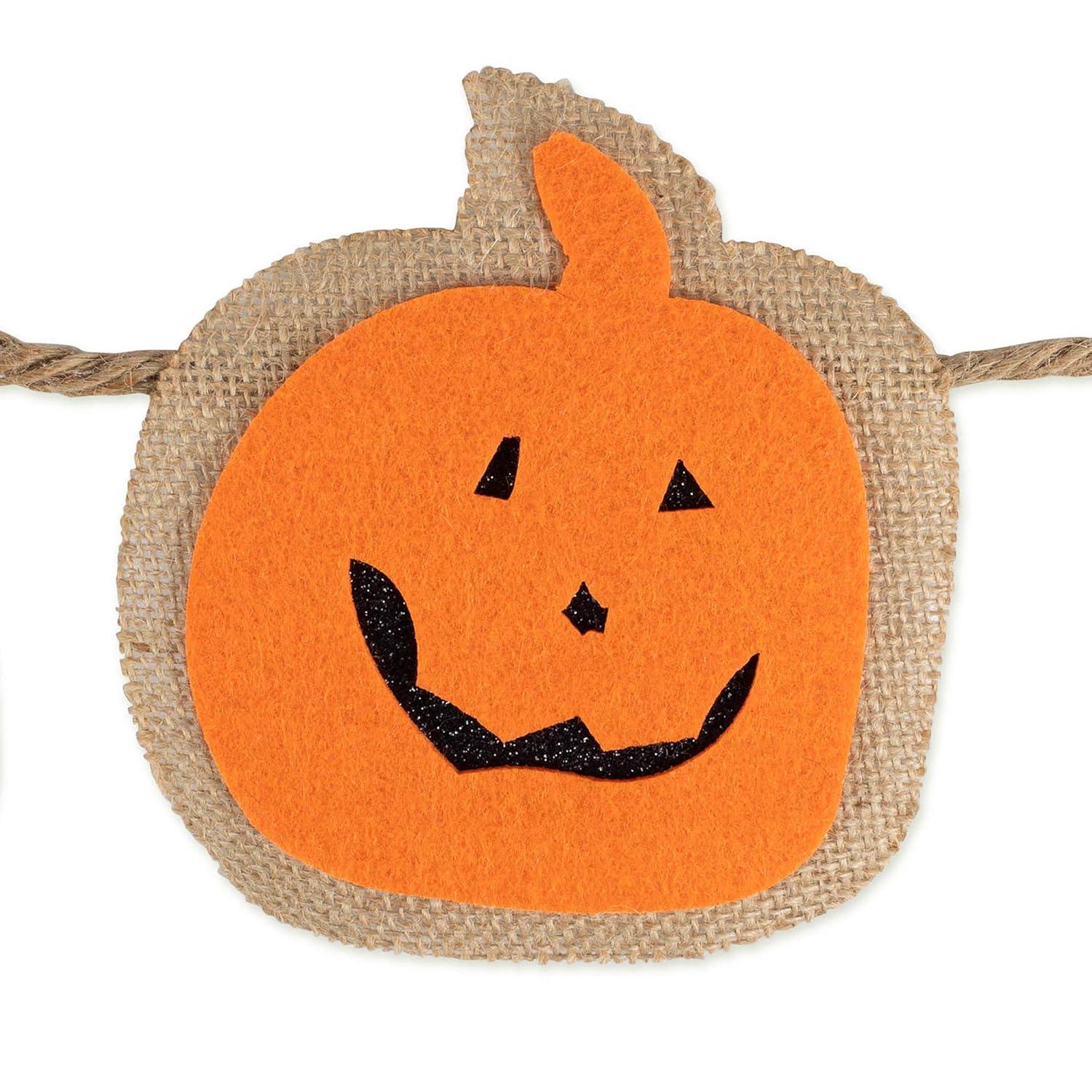 DII 4" Modern Fabric Halloween Bat Pumpkin Garland in Black/Orange