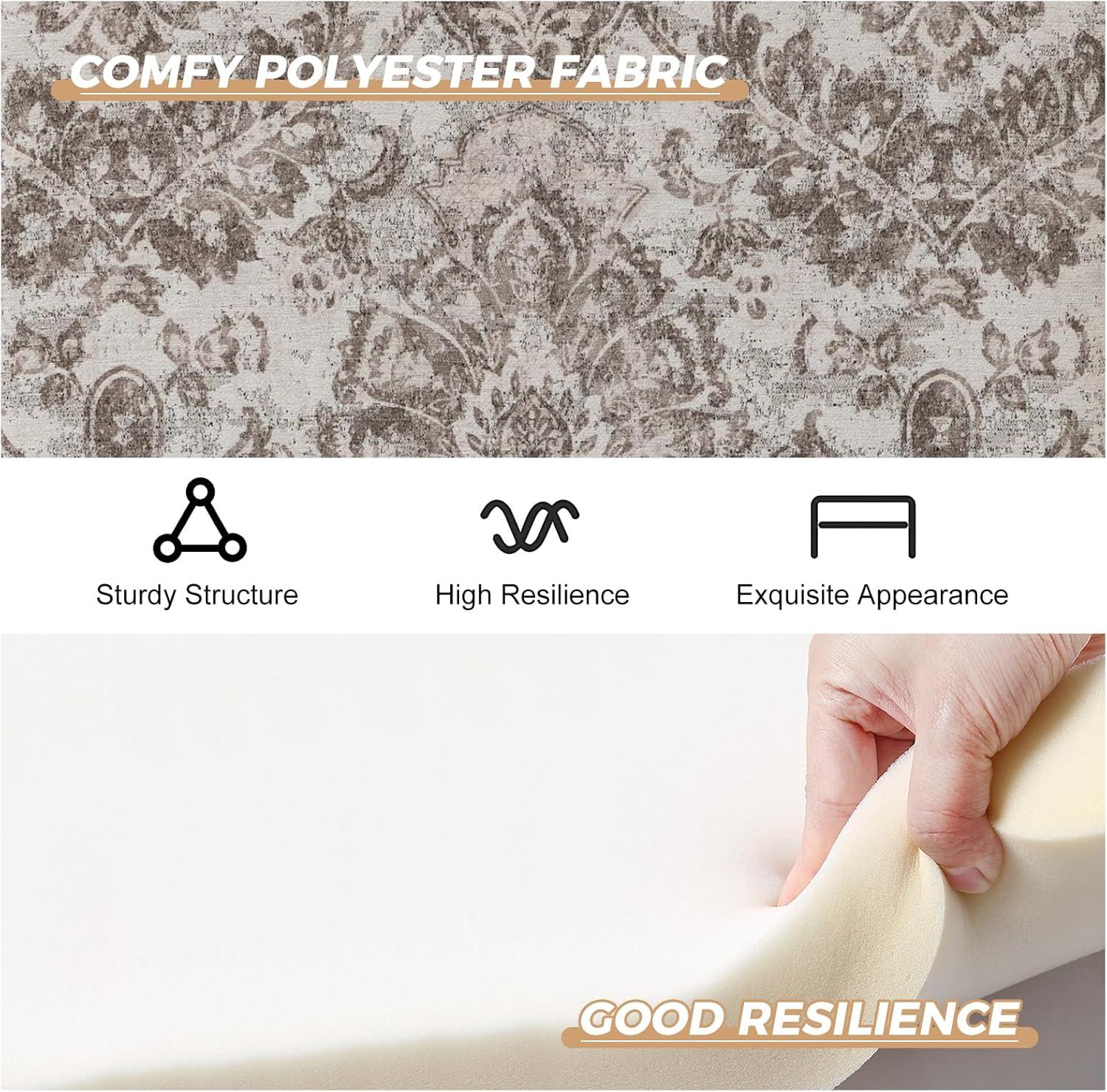 Beige Floral Pattern Wingback Accent Chairs with Wooden Legs