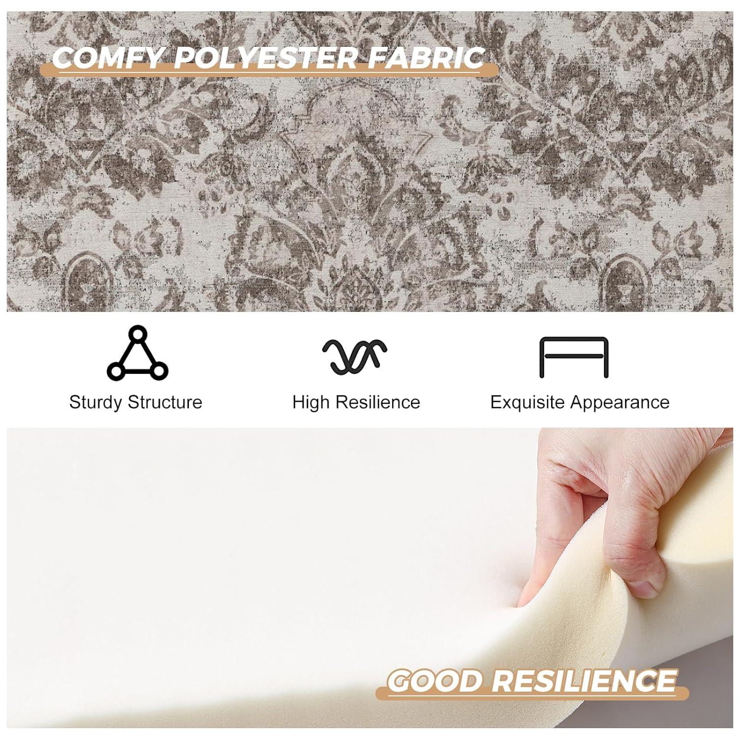 Beige Floral Pattern Wingback Accent Chairs with Wooden Legs