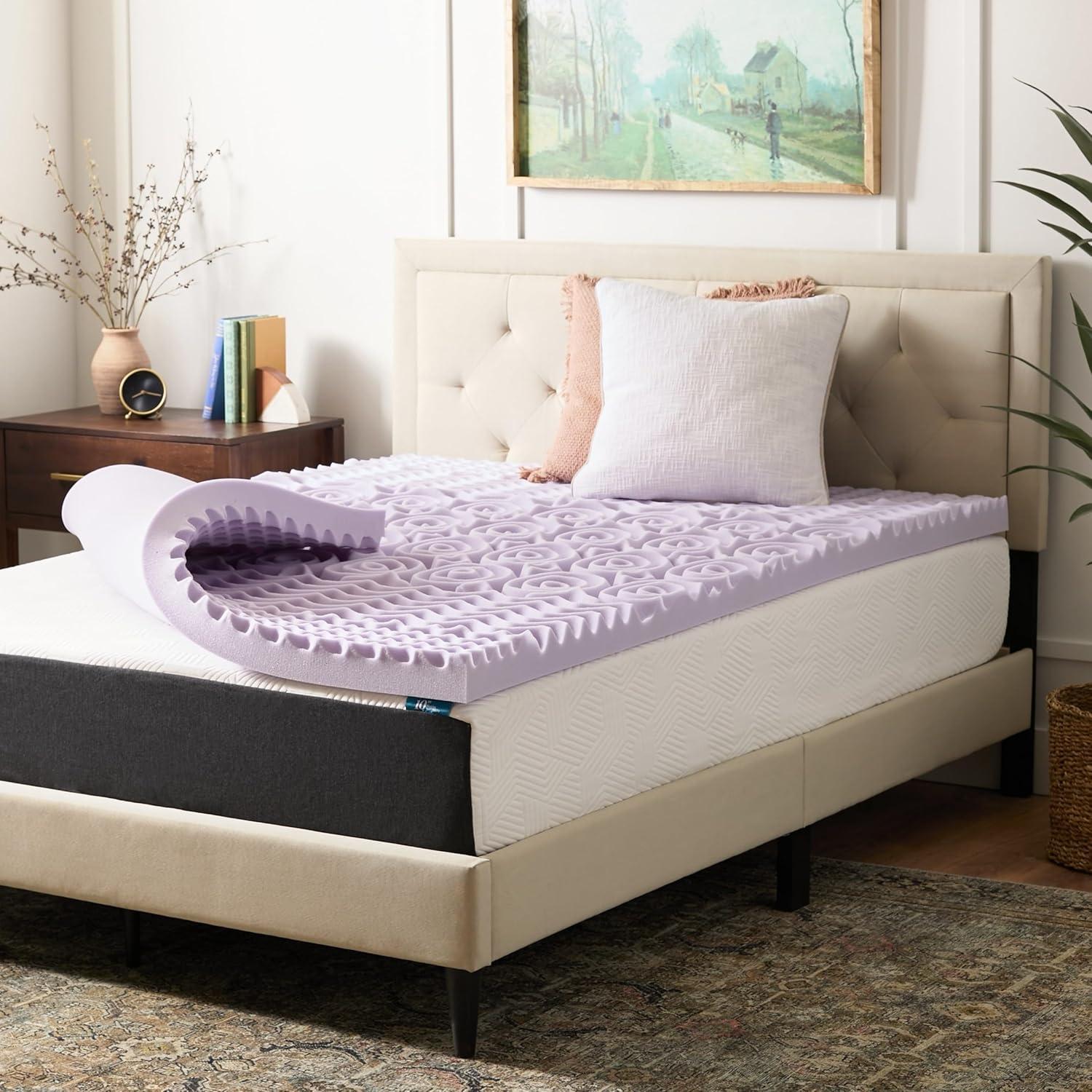 Lucid Comfort Collection 2" Zoned Lavender Memory Foam Mattress Topper
