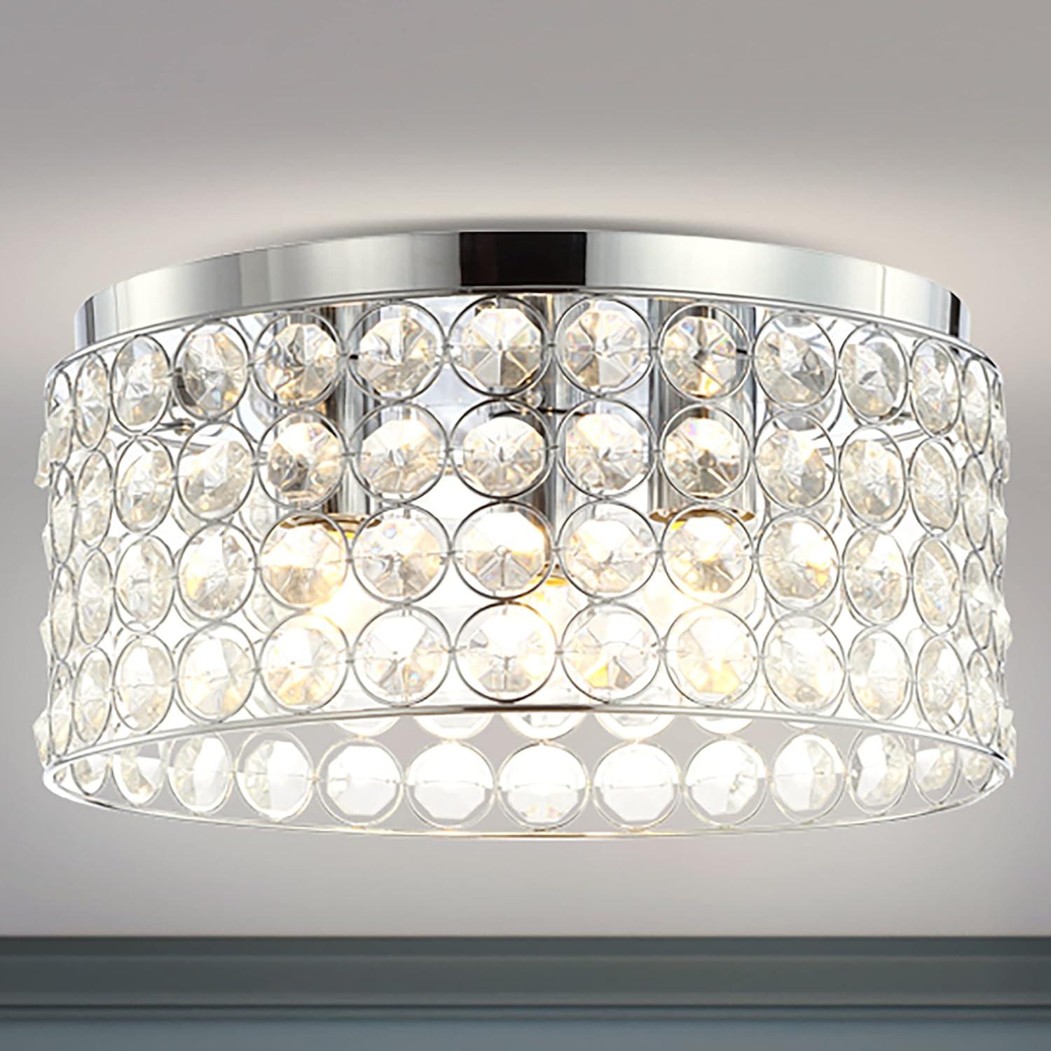 Ellen 15" 3-Light Crystal/Metal LED Flush Mount, Chrome