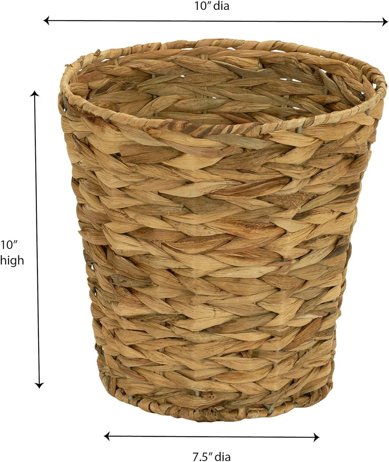 Household Essentials Wicker Waste Basket, Woven Leaf Basket with Wire Frame, Trash Bin or Storage Basket for Bedroom, Bathroom, Office and More