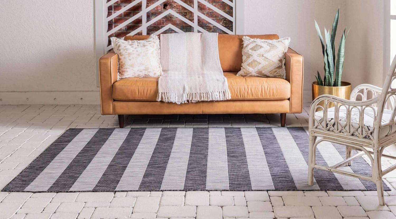 Unique Loom Outdoor Striped Distressed Stripe Striped Woven Area Rug