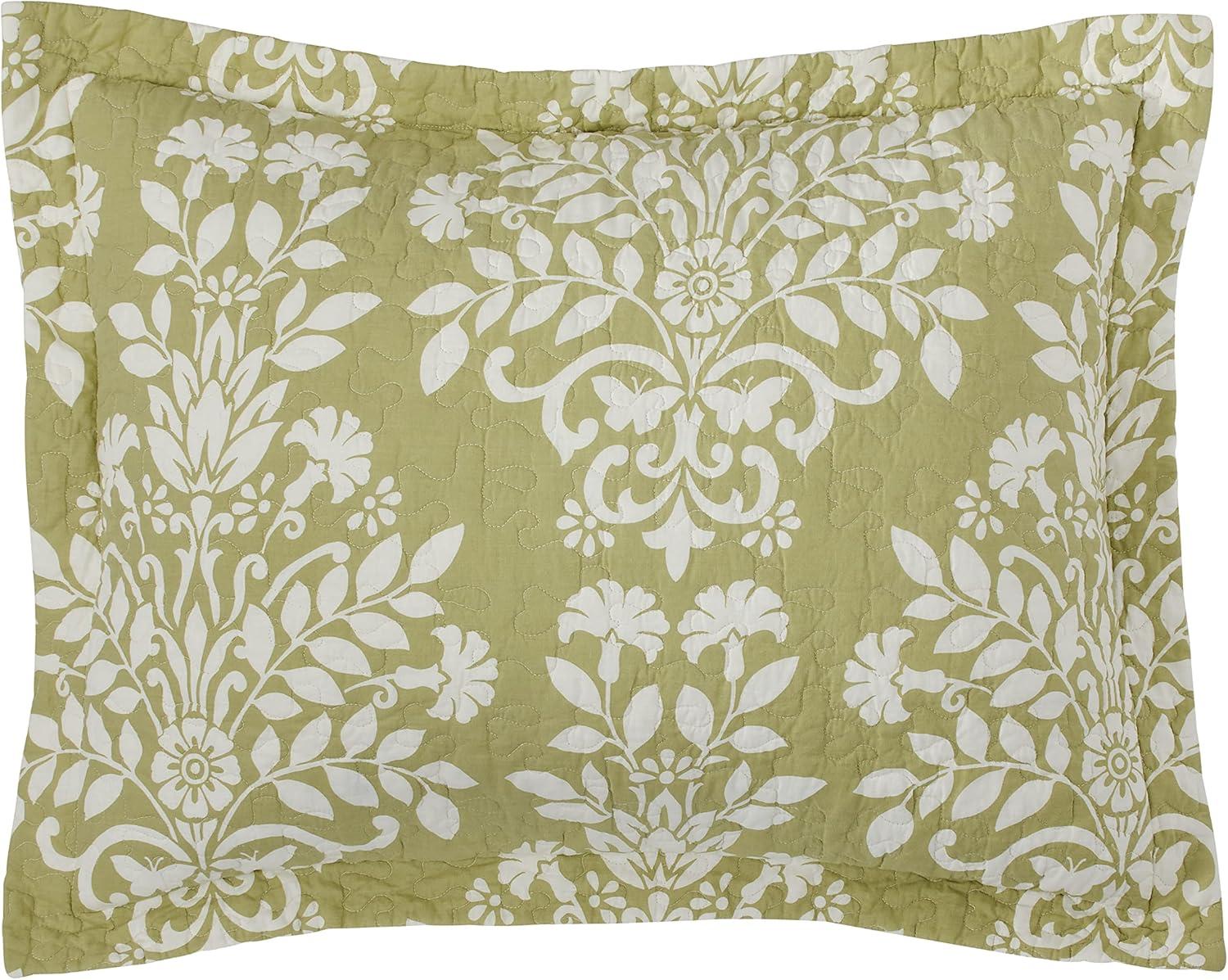 Sage Green Cotton Twin Reversible Quilt Set