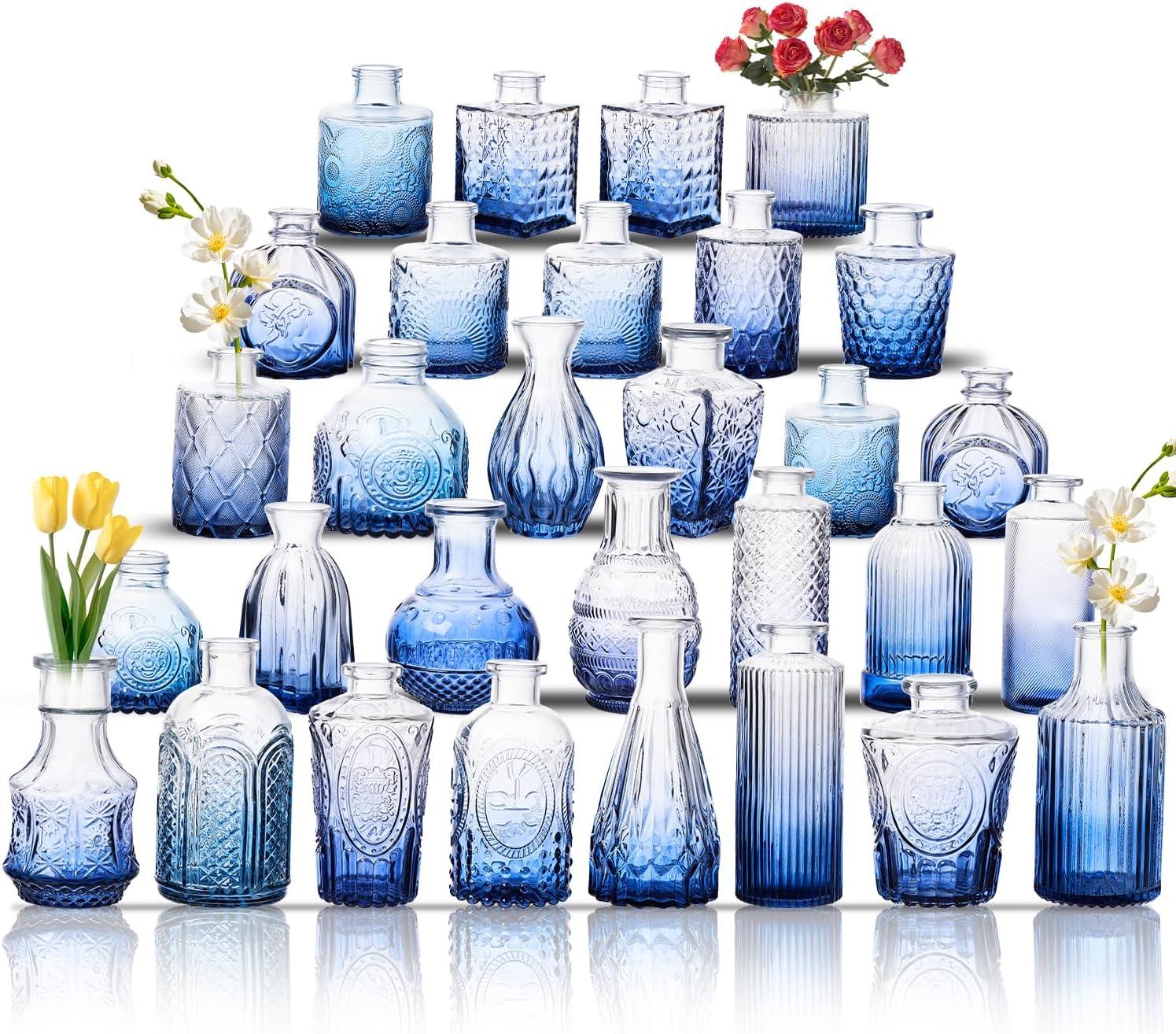 Bud Vases Set of 12, Small Glass Vases for Centerpieces, Small Flower Vases for Centerpieces, Vintage Mini Vase, Clear Bud Vase for Wedding Table Decor