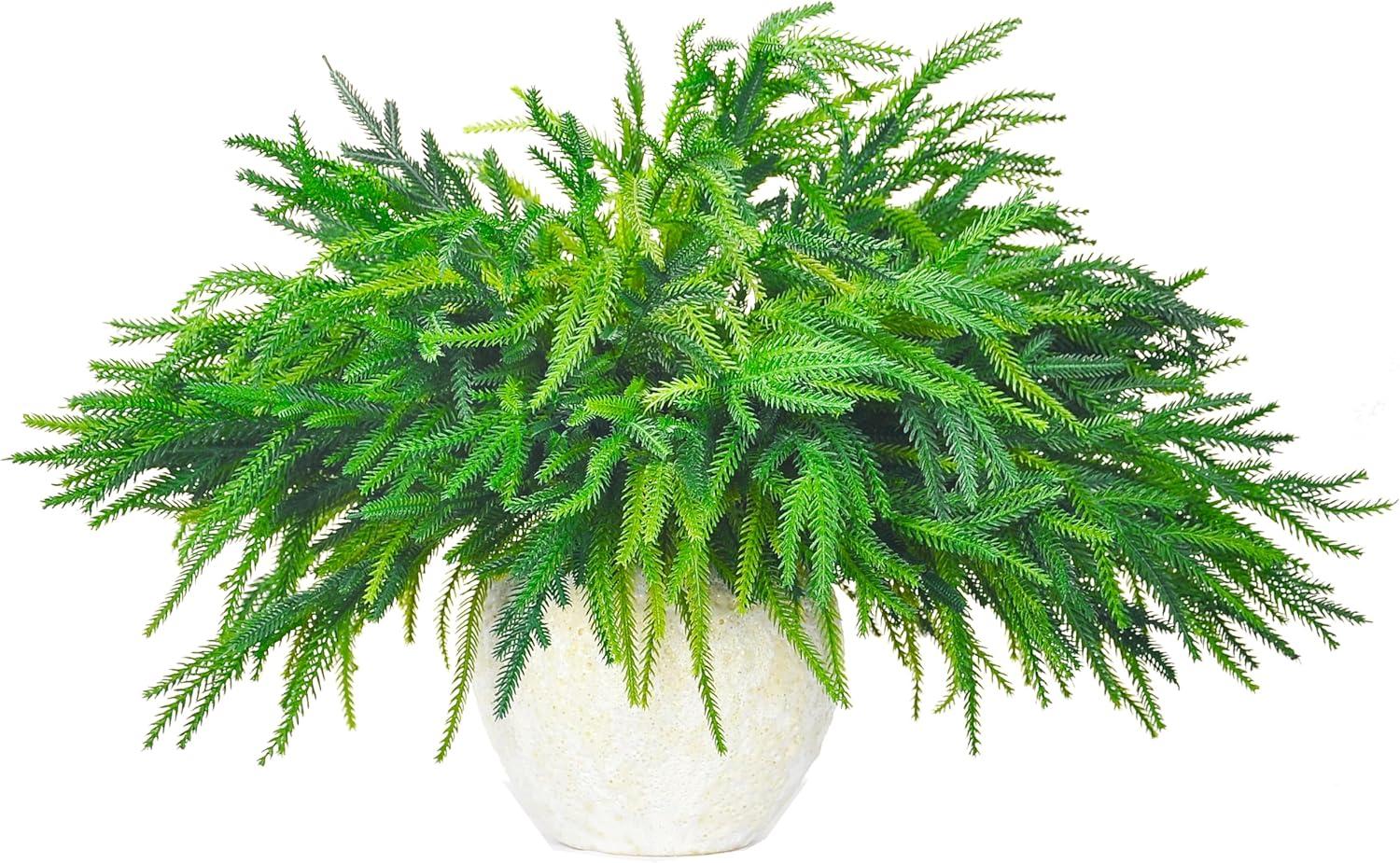 12 Pcs Christmas Norfolk Pine Branches- 18" Extra Length Artificial Xmas Branches Plants Pine Needles- Fake Greenery Norfolk Pine Stems Sprigs for DIY Craft Garland Home Garden Decor