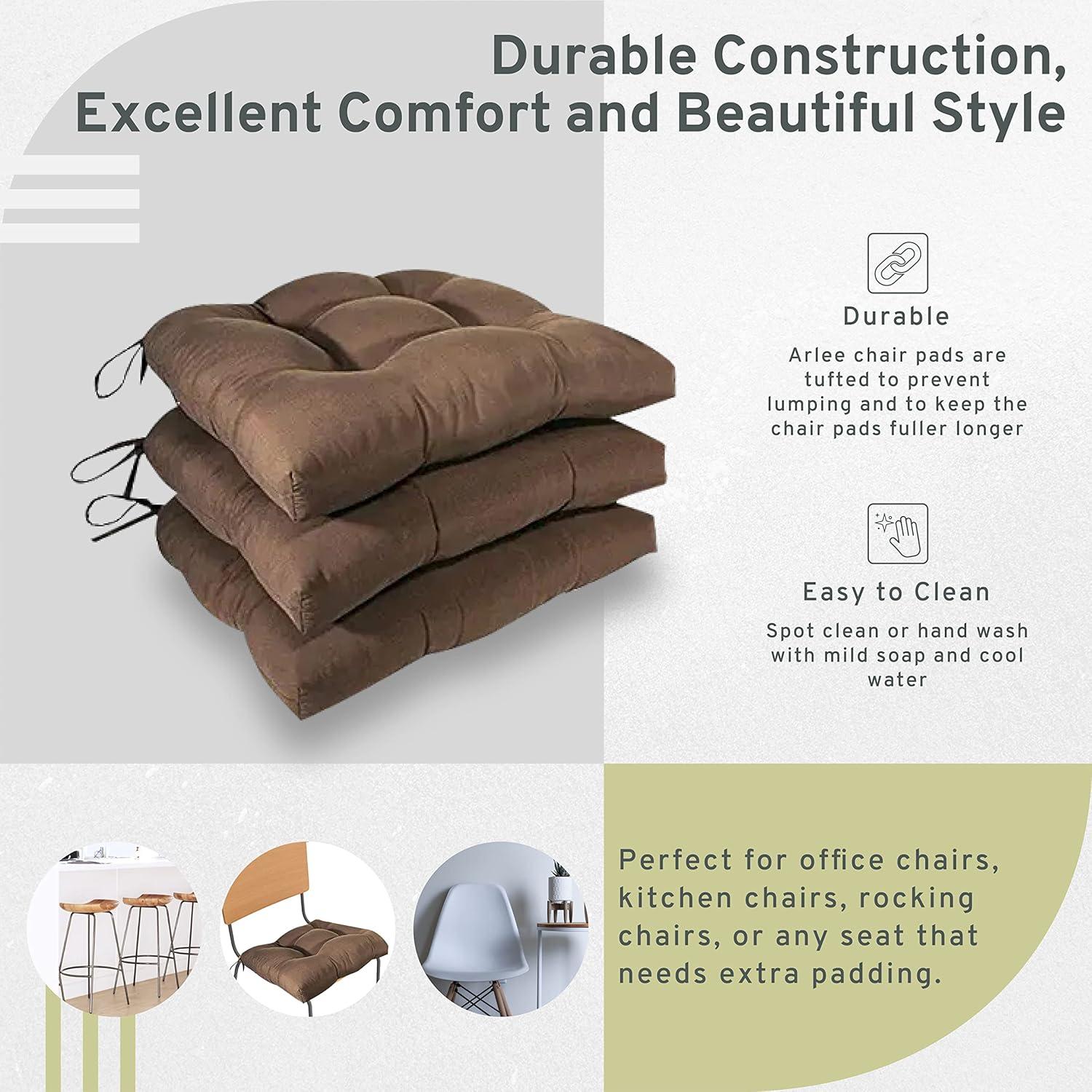 Essentials Chocolate Micro Fiber Chair Pads with Tie Backs (Set Of 4): Square Polyester Chenille Cushions, Indoor Use